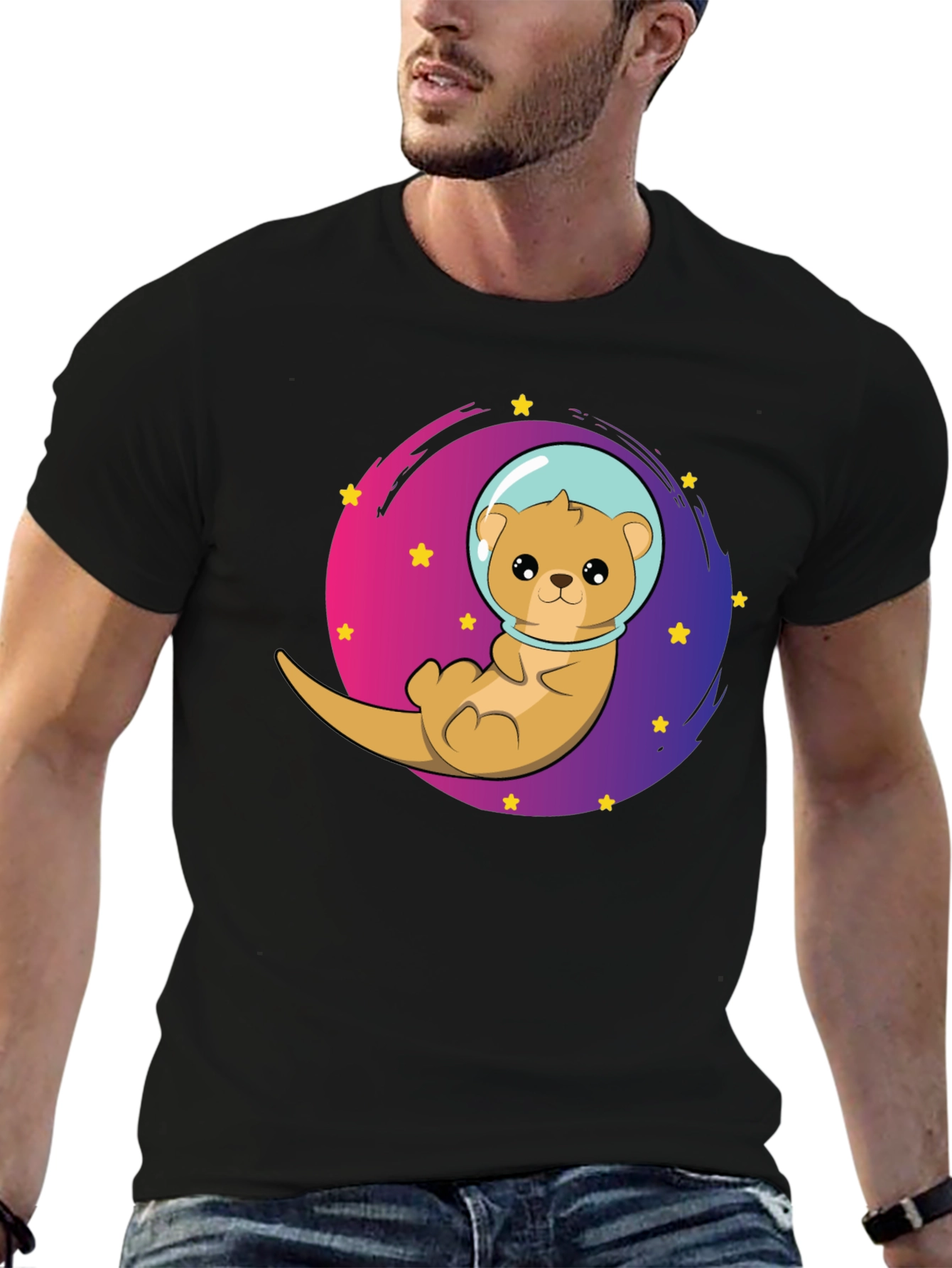 Black Space Otter T-Shirt - Galaxy Cute Tee view 6