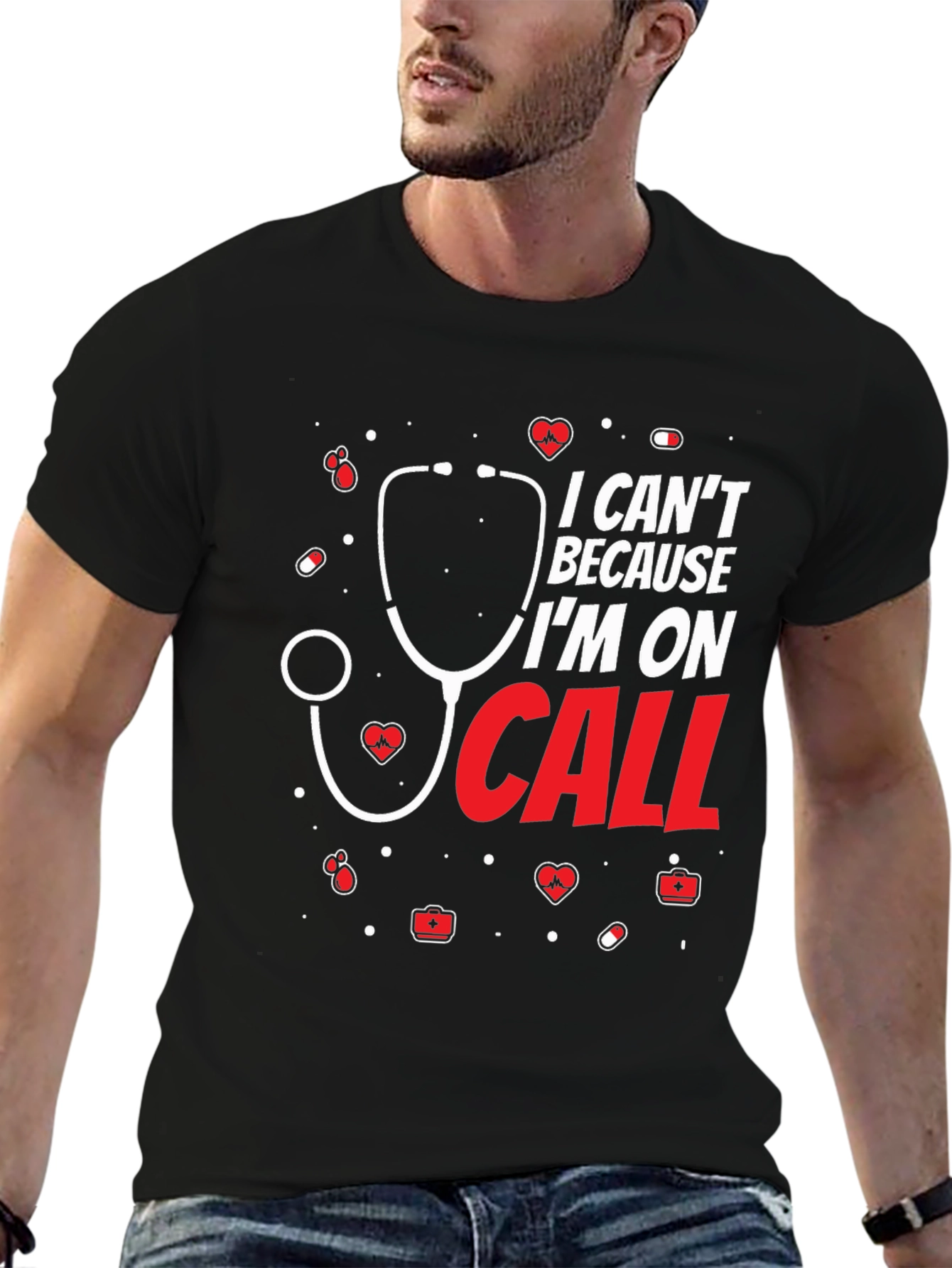 Black On Call Nurse T-Shirt - Medical Staff Apparel view 6
