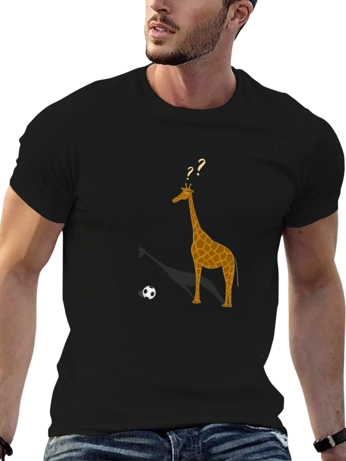 Black Giraffe Soccer T-Shirt - Black Cotton Tee view 6