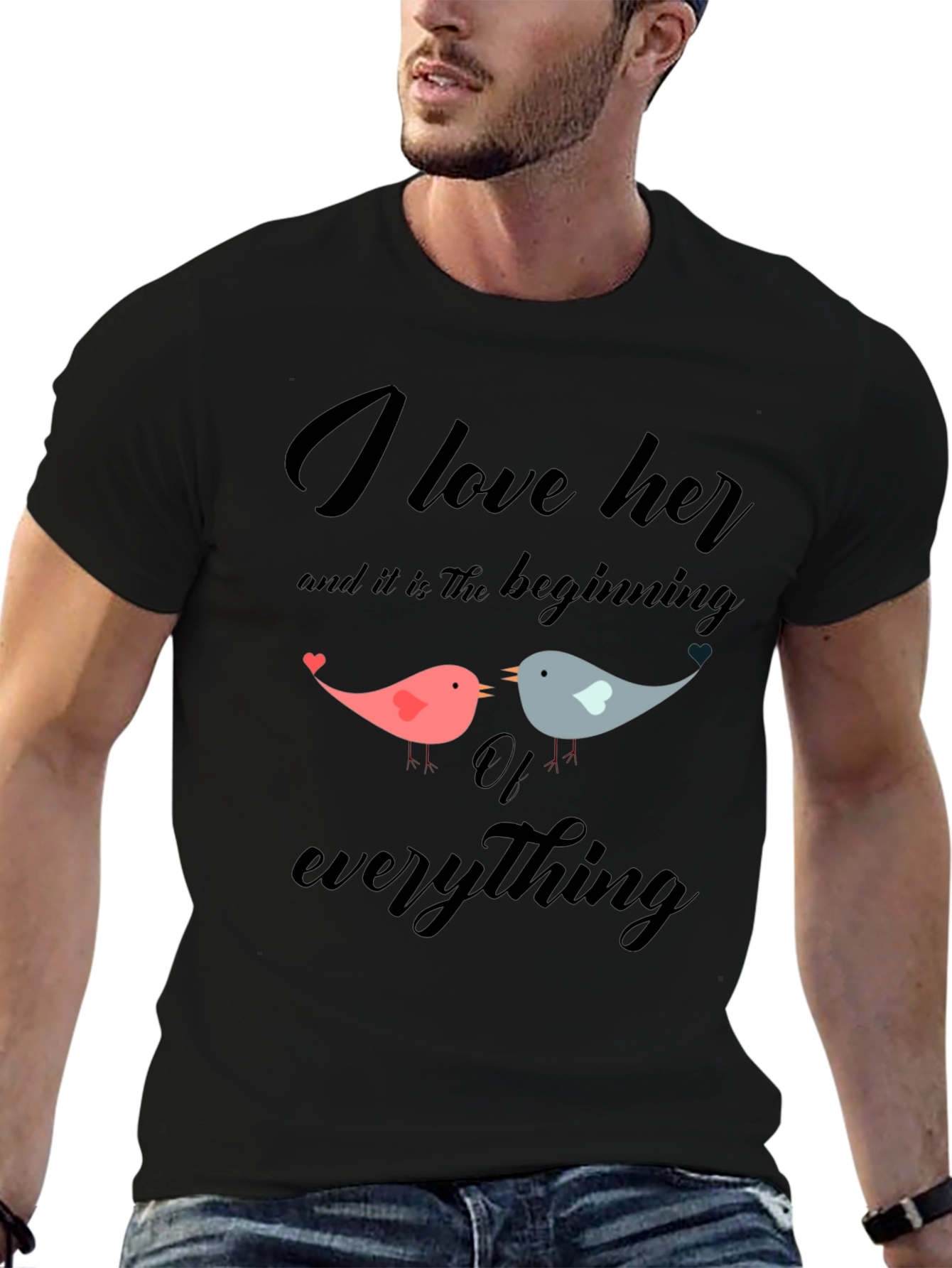 Black I Love Her Bird Graphic T-Shirt view 6