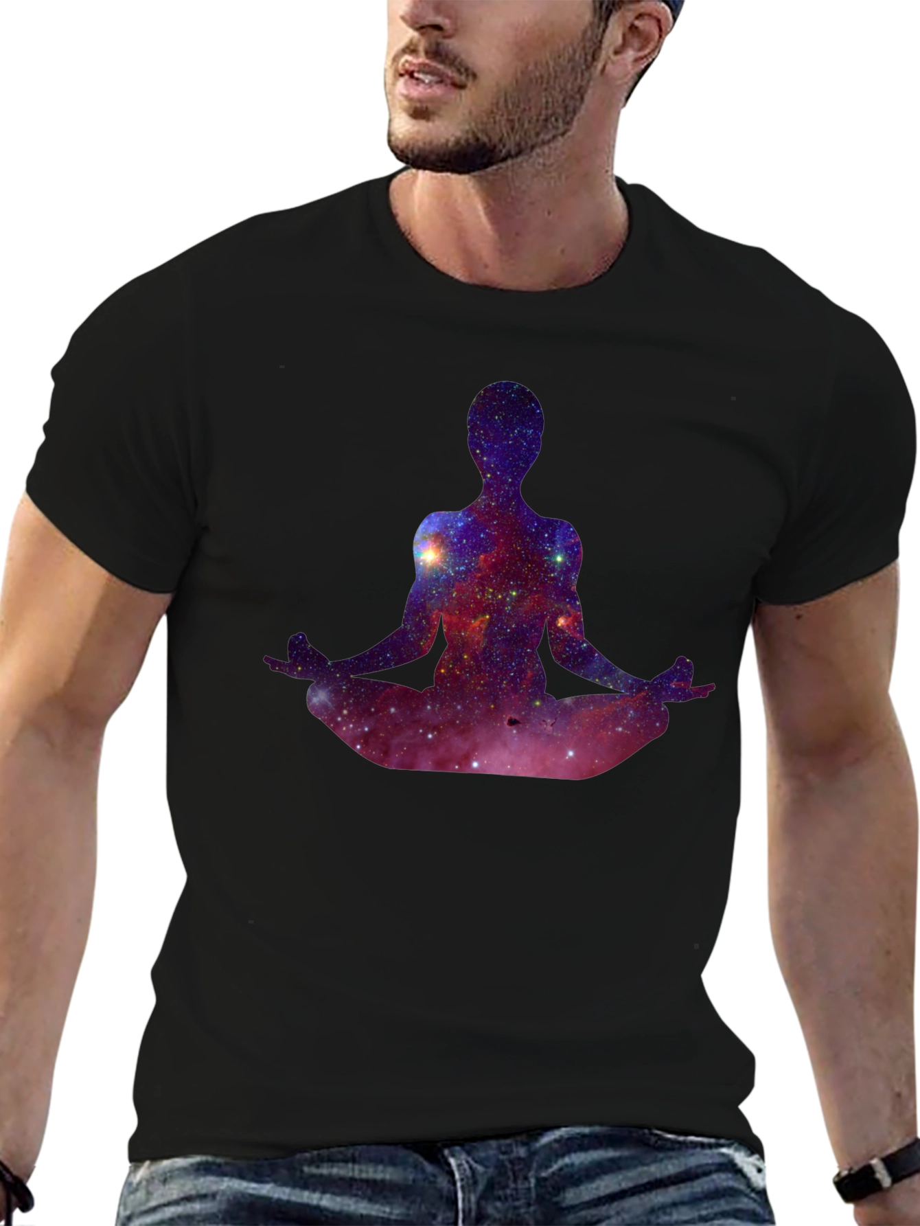Black Cosmic Meditation T-Shirt - Galaxy Yoga Tee view 6
