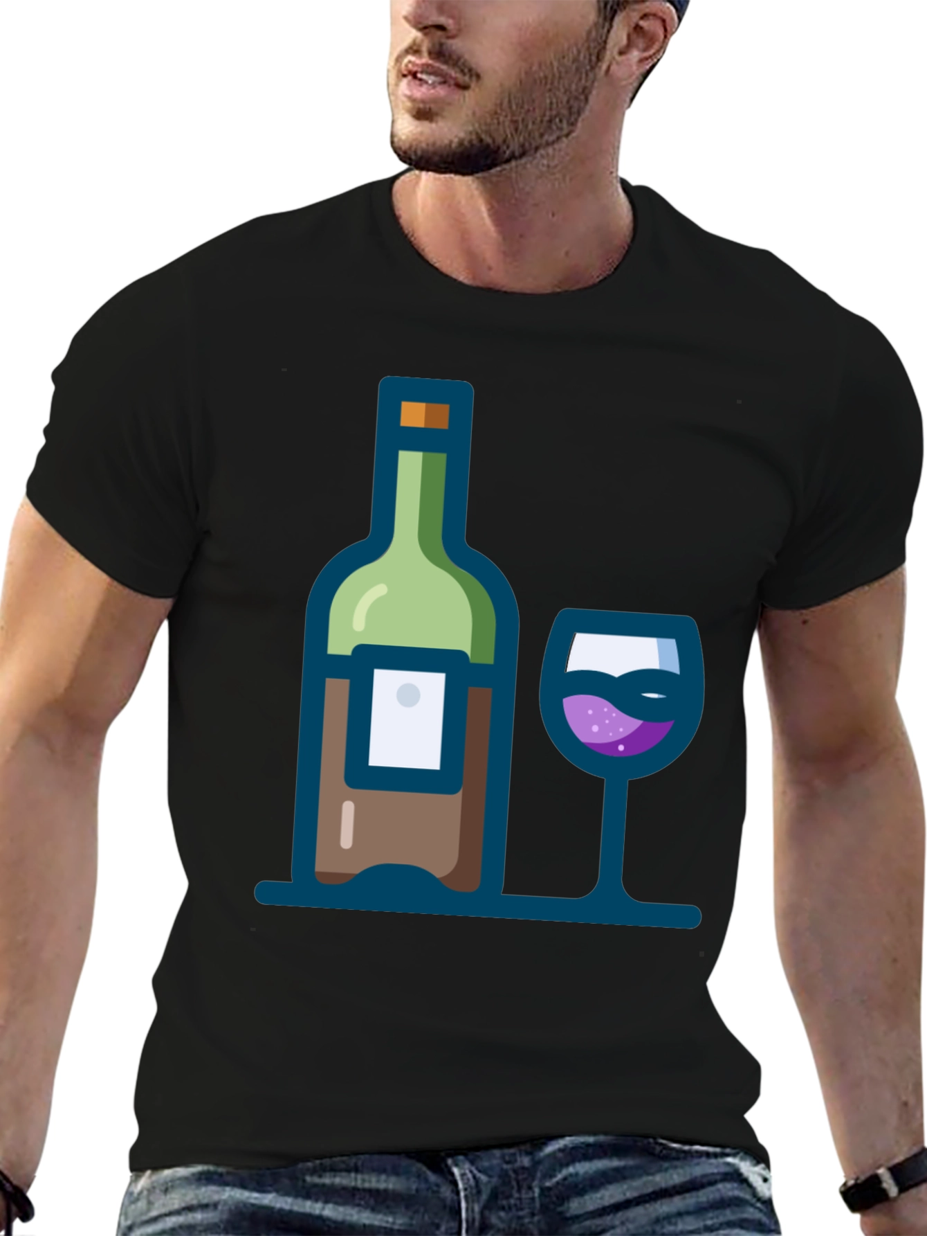 Black Wine Bottle and Glass Graphic Tee view 6