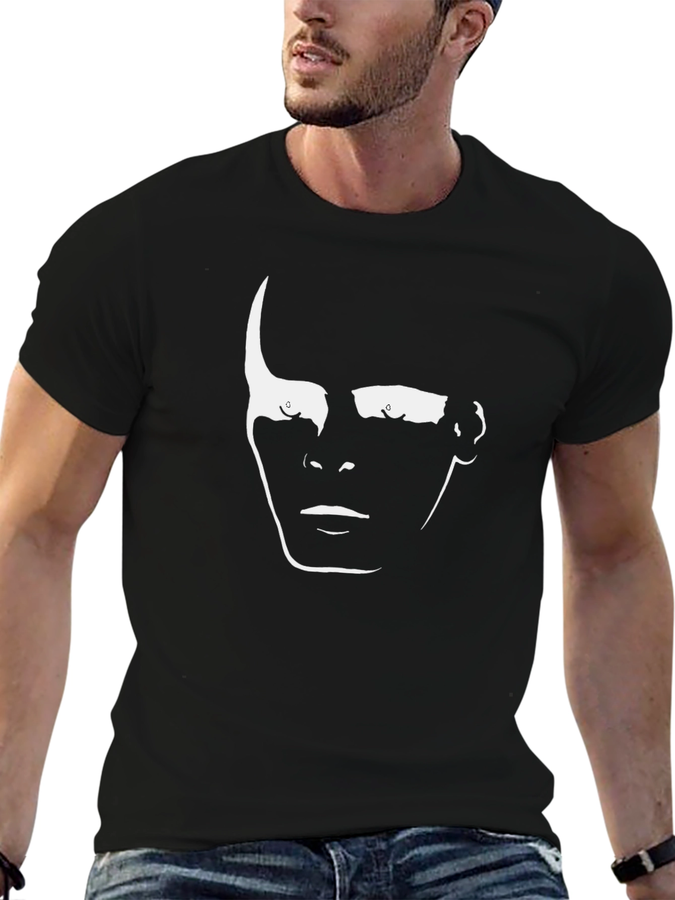 Black Abstract Face Graphic Black T-Shirt view 6