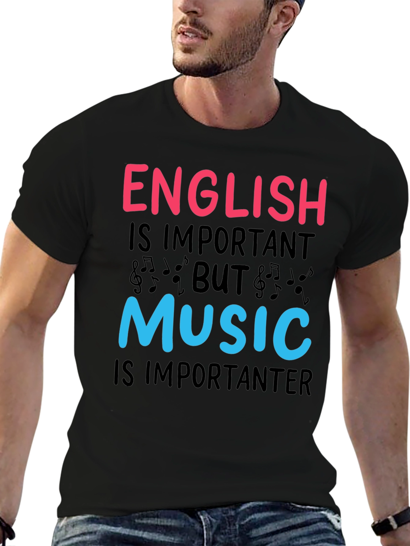 Black English vs Music T-Shirt - Importanter Funny Tee view 6