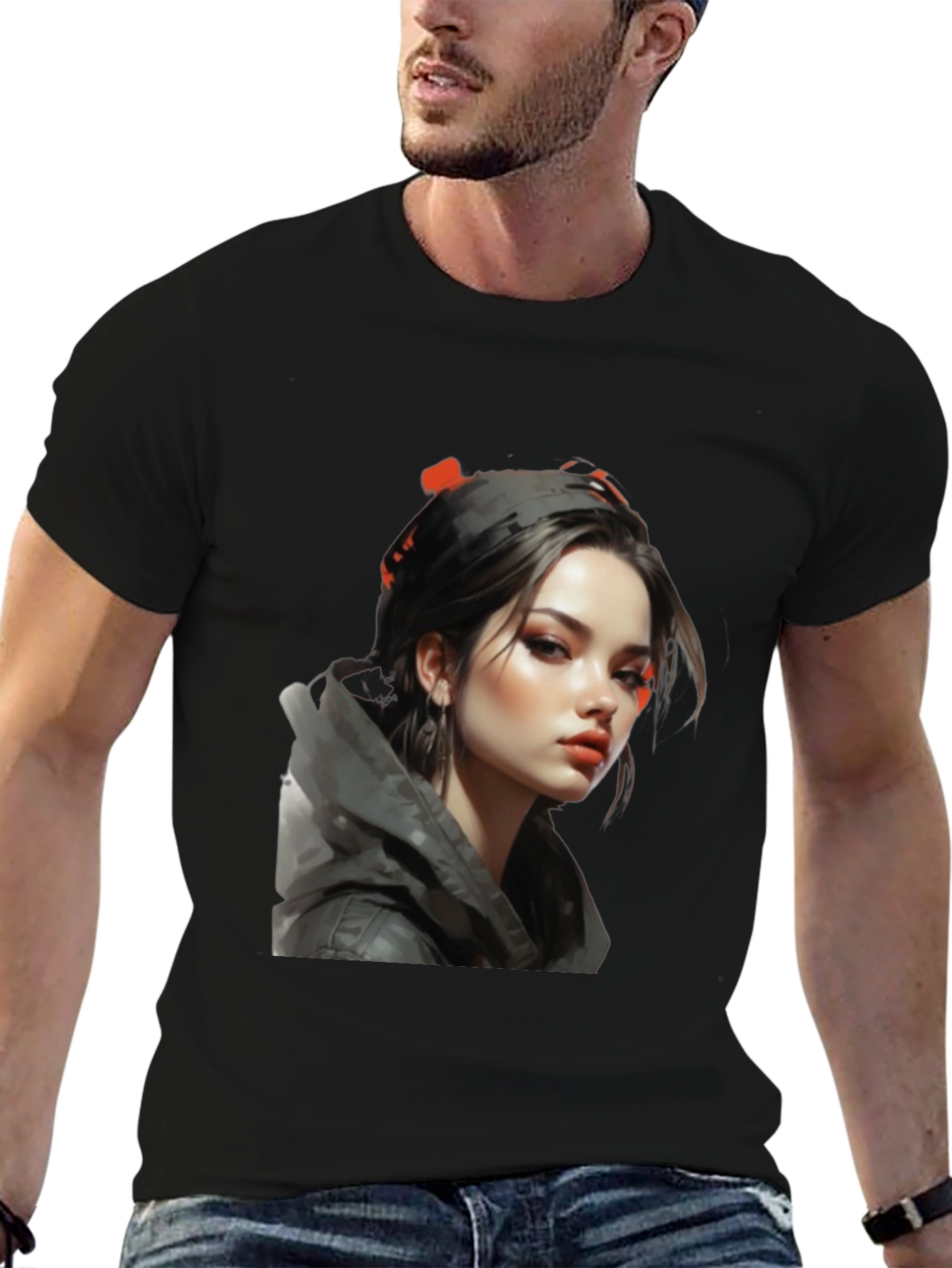 Black Girl Portrait Graphic Tee - Stylish Black T-Shirt view 6