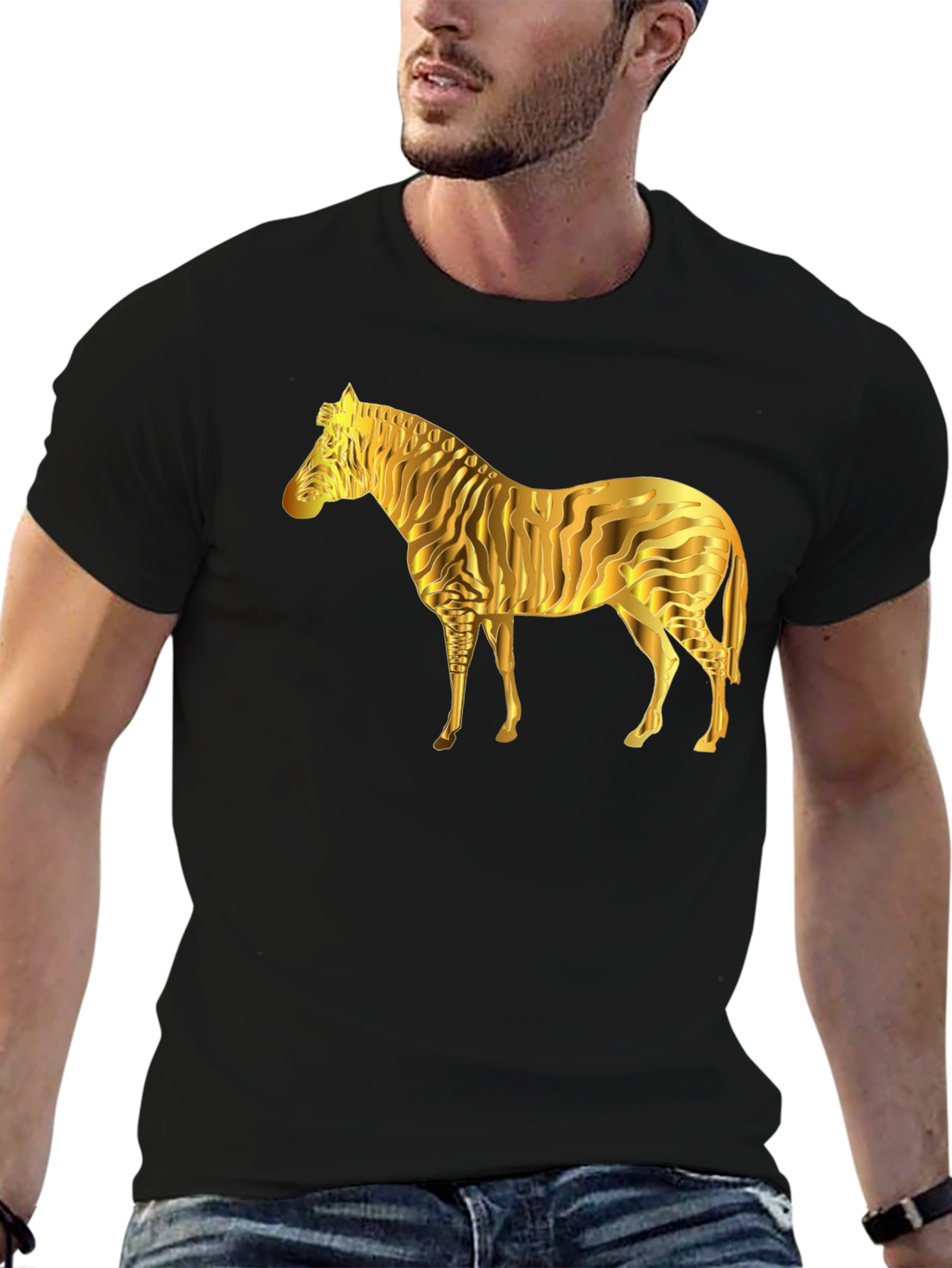 Black Golden Zebra Graphic Black T-Shirt view 6