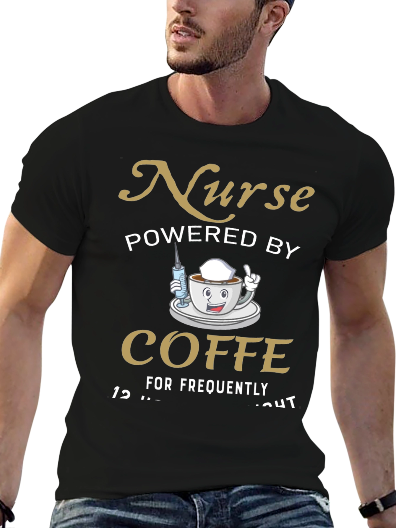 Black Nurse Powered By Coffee T-Shirt view 6