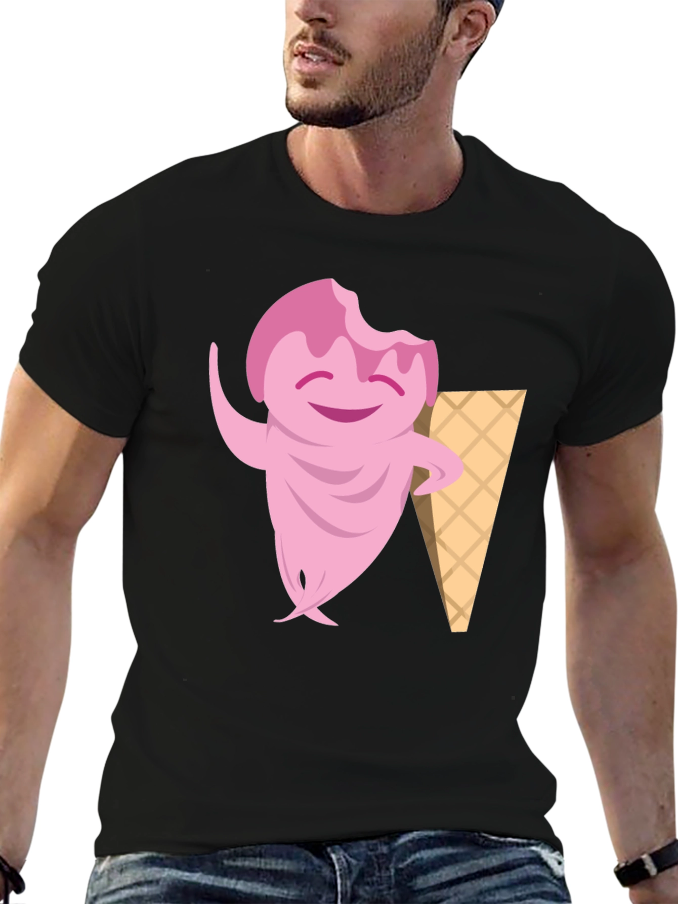 Black Ice Cream Character Black T-Shirt view 6