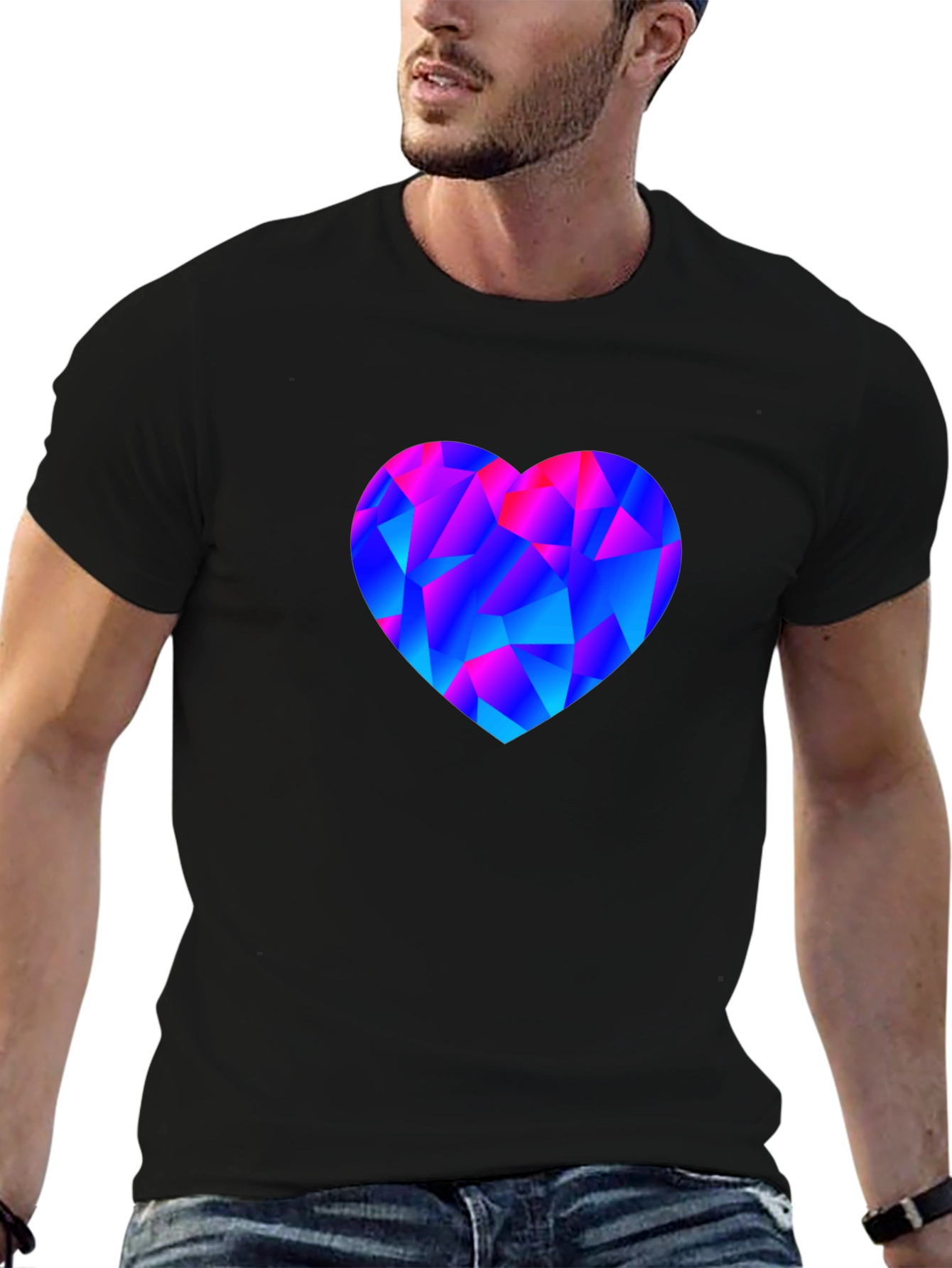 Black Geometric Heart Print Black T-Shirt view 6
