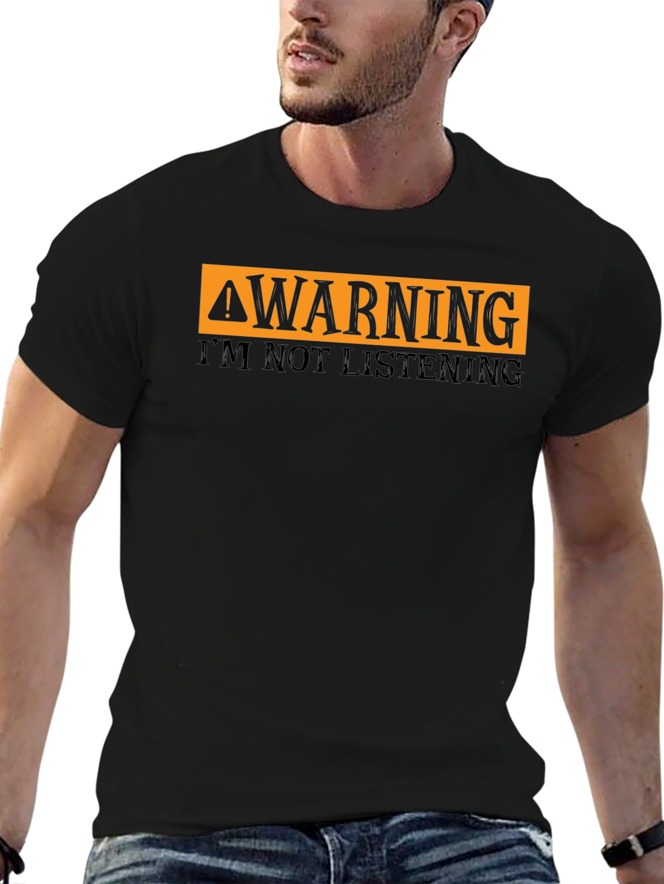 Black Warning I'm Not Listening T-Shirt Funny Sarcastic Tee view 6