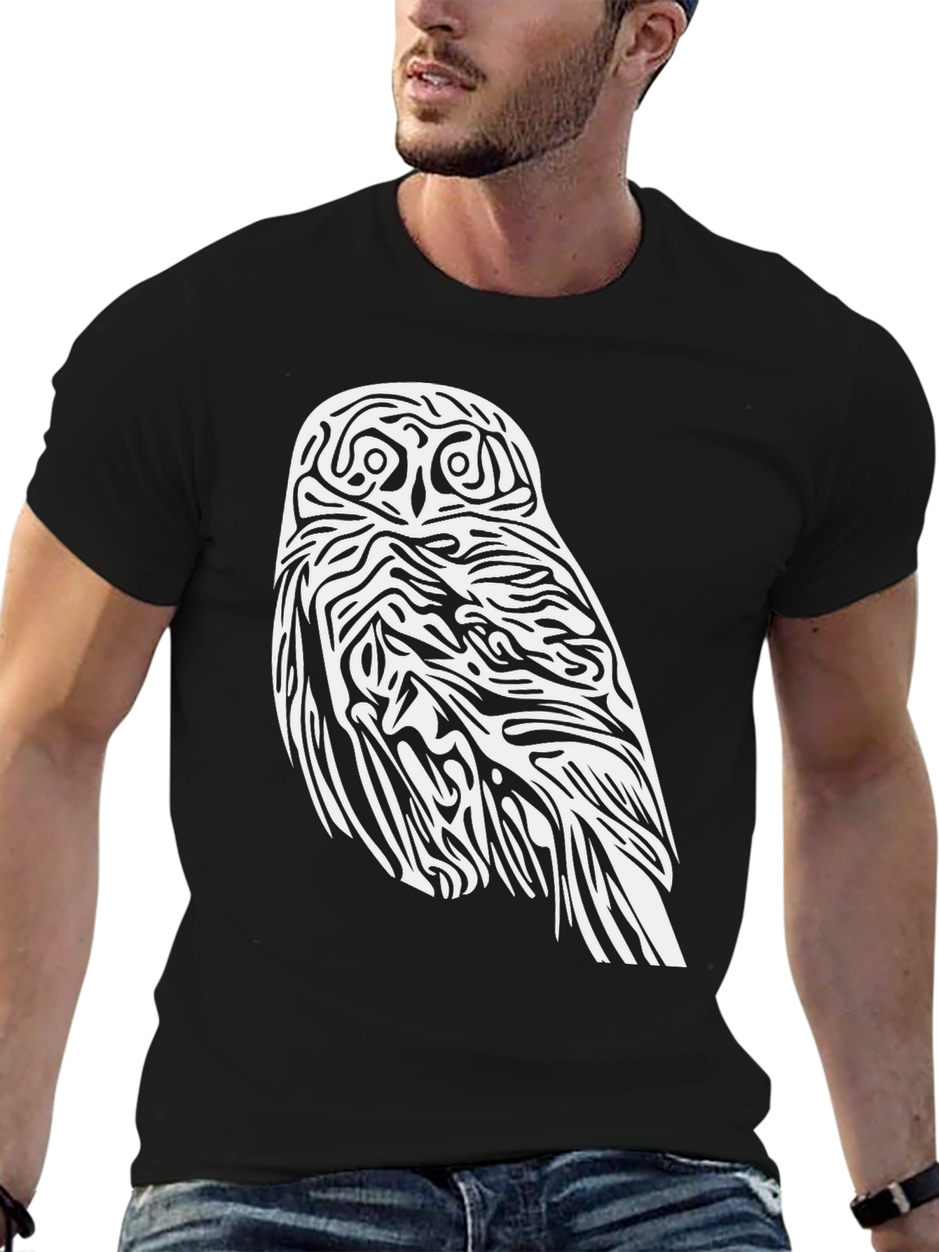 Black Owl Graphic Print Black T-Shirt view 6