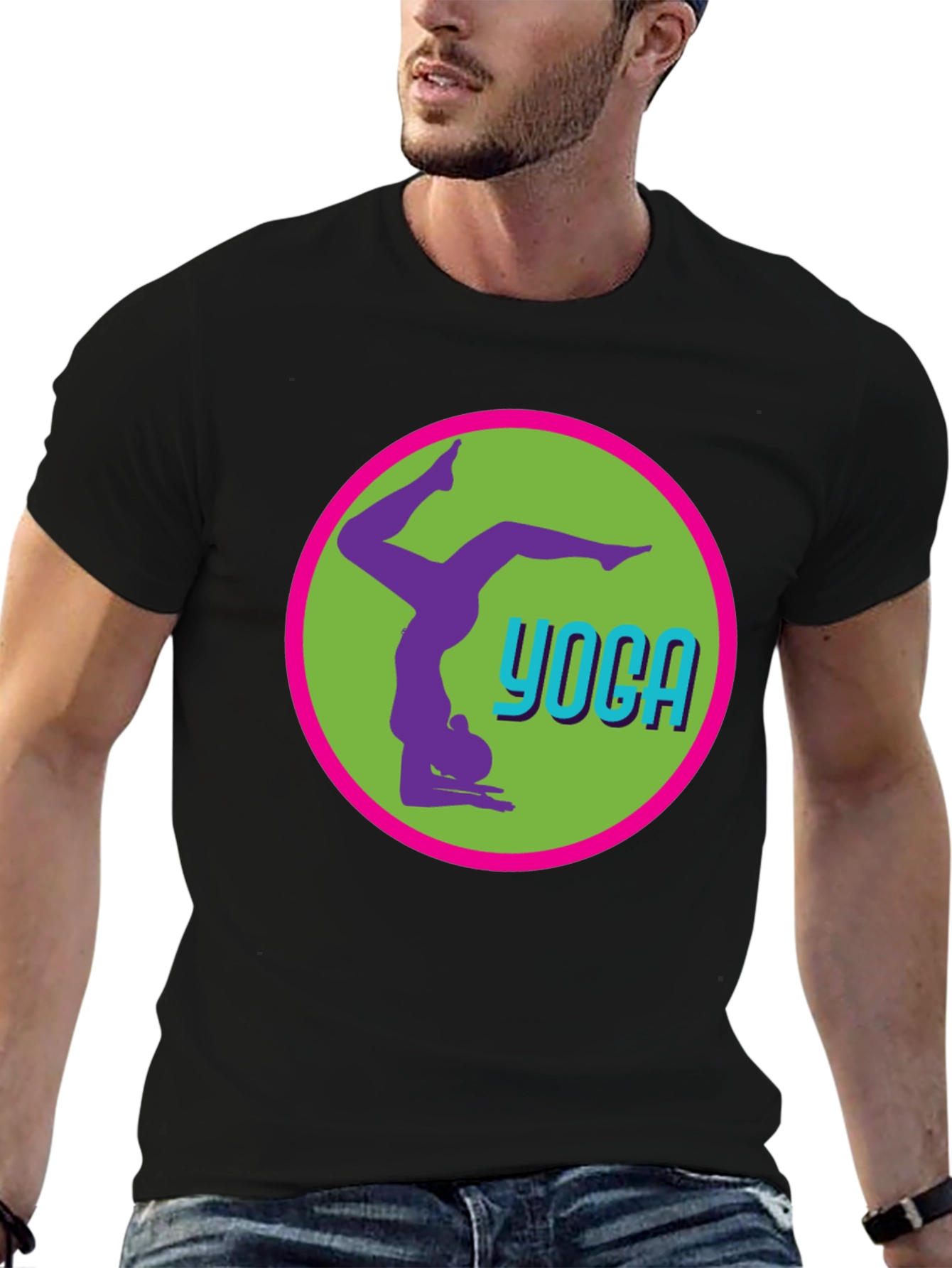 Black Yoga Pose Graphic Tee - Black Casual T-Shirt view 6