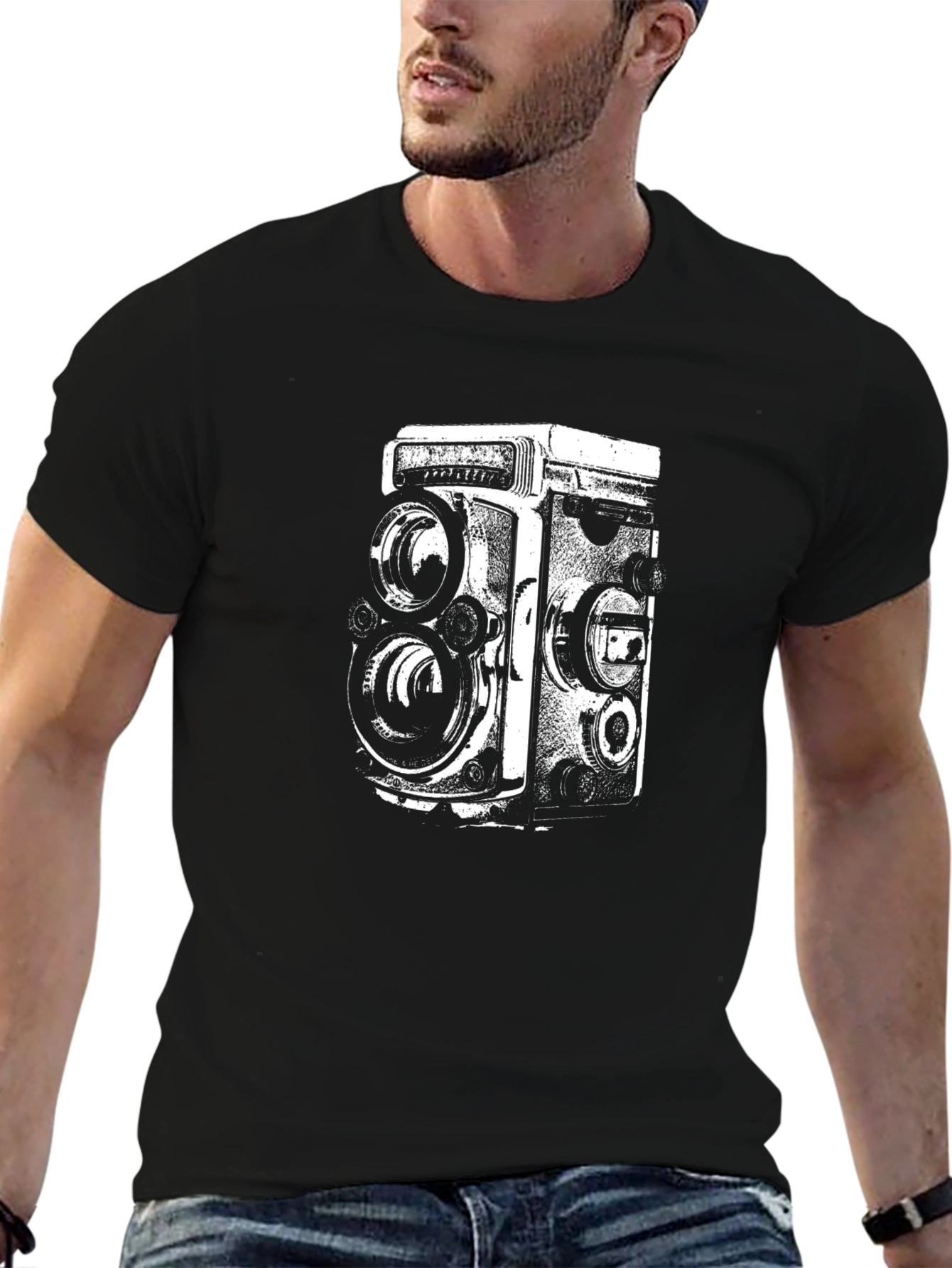 Black Vintage Camera Graphic T-Shirt - Retro Style view 6