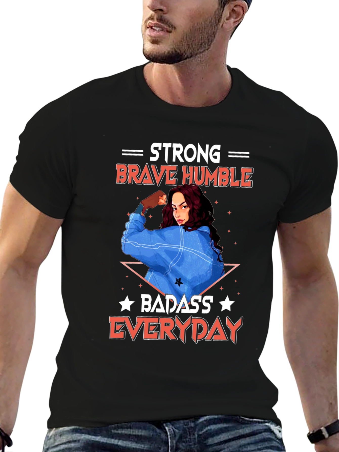 Black Strong Brave Humble Graphic T-Shirt view 6