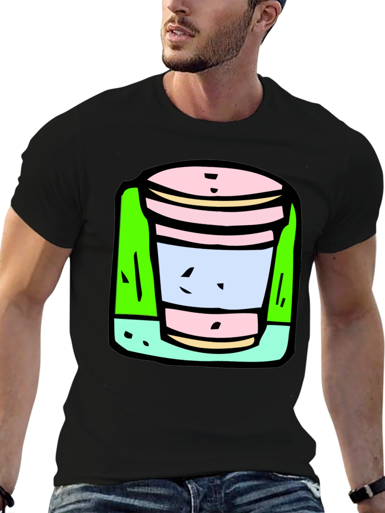 Black Cartoon Cup T-Shirt: Fun, Unique Graphic Tee view 6