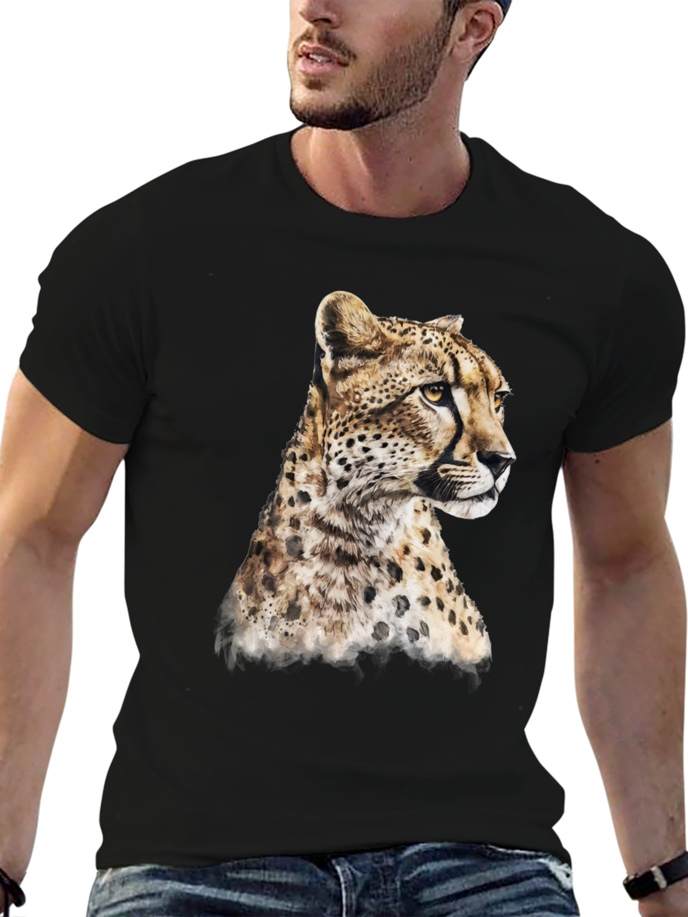 Black Cheetah Print Black T-Shirt view 6