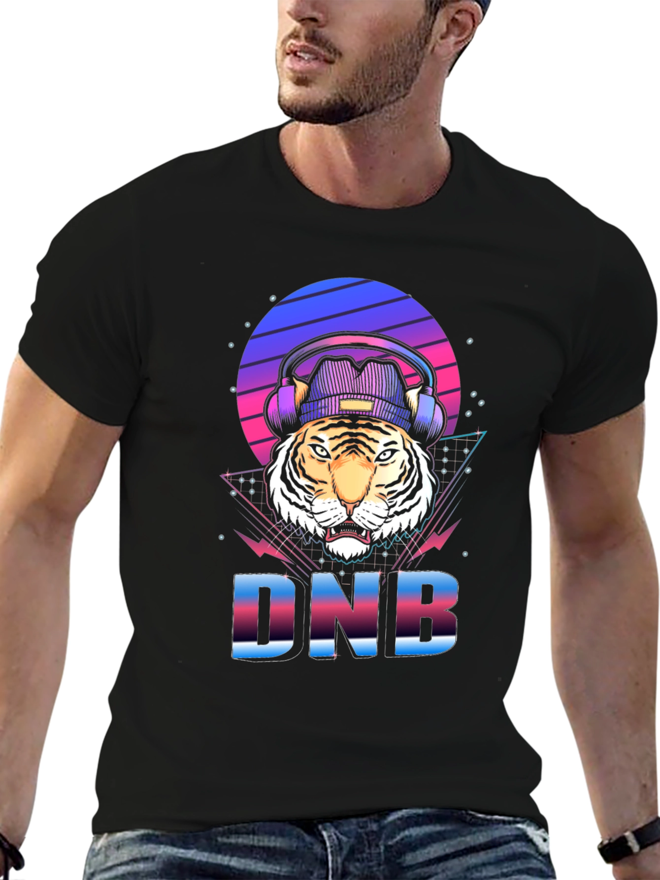 Black DNB Tiger Graphic T-Shirt, EDM Rave Style view 6