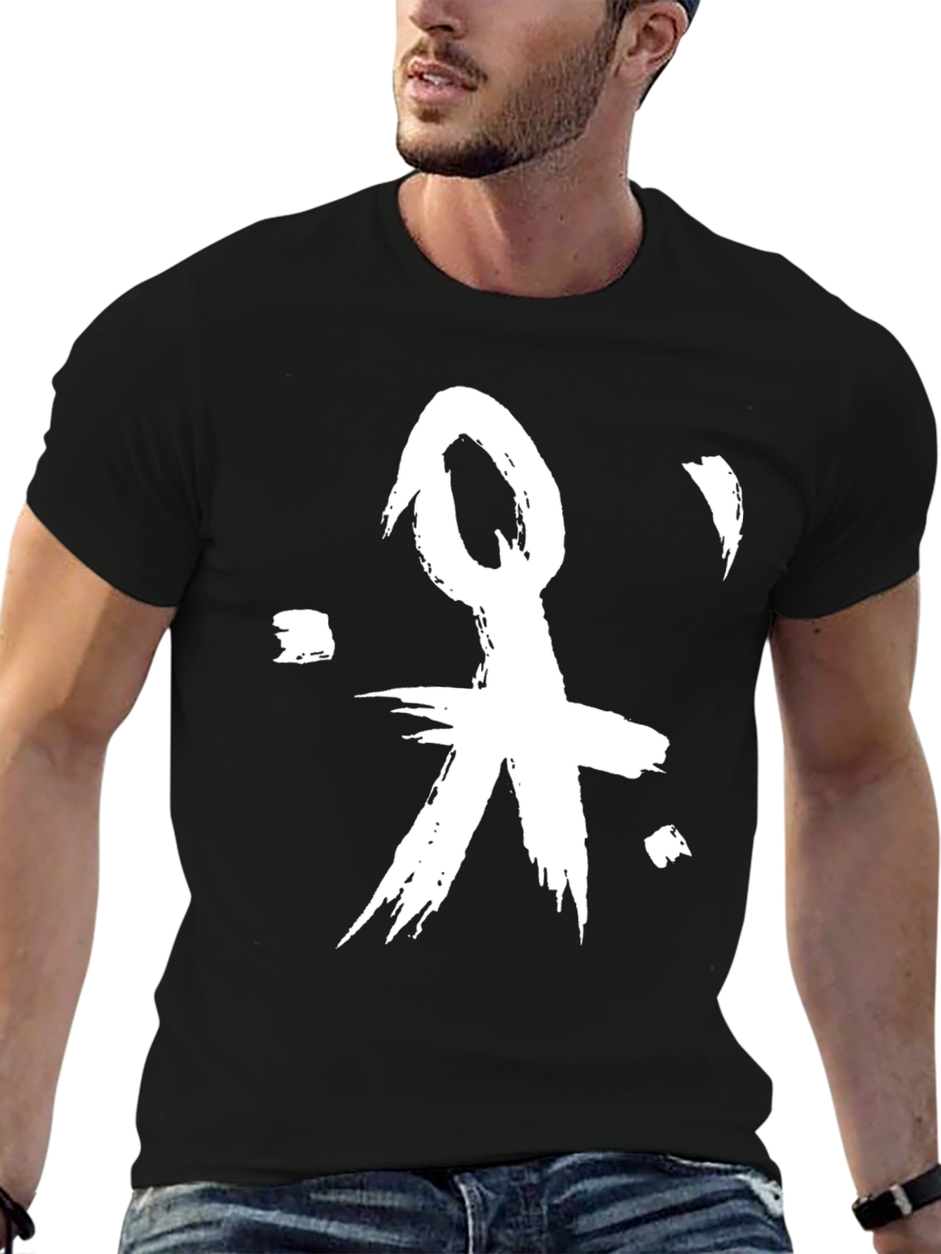 Black Abstract Graphic Print Black Crew Neck T-Shirt view 6