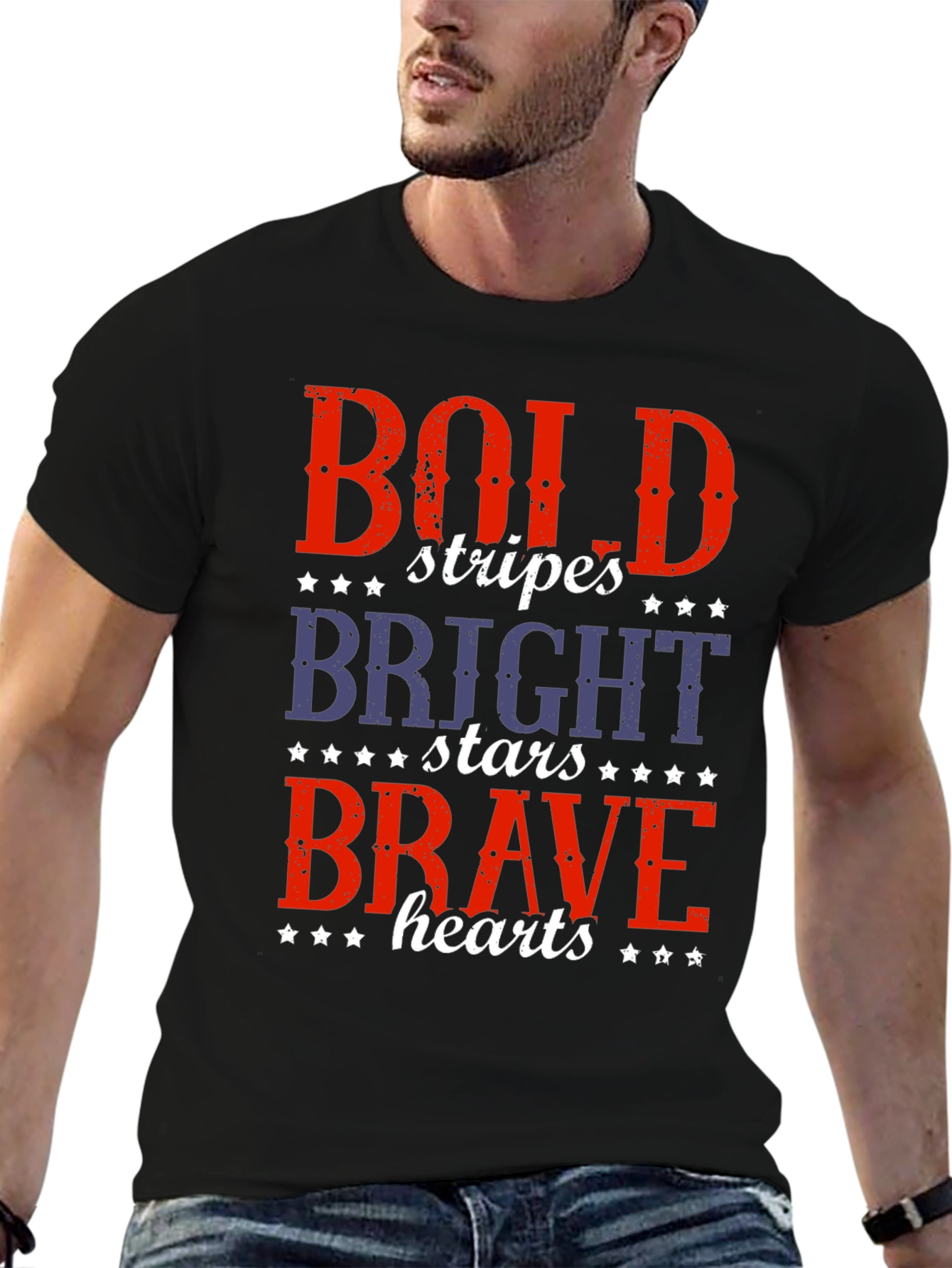 Black Bold Stripes, Bright Stars, Brave Hearts T-Shirt view 6