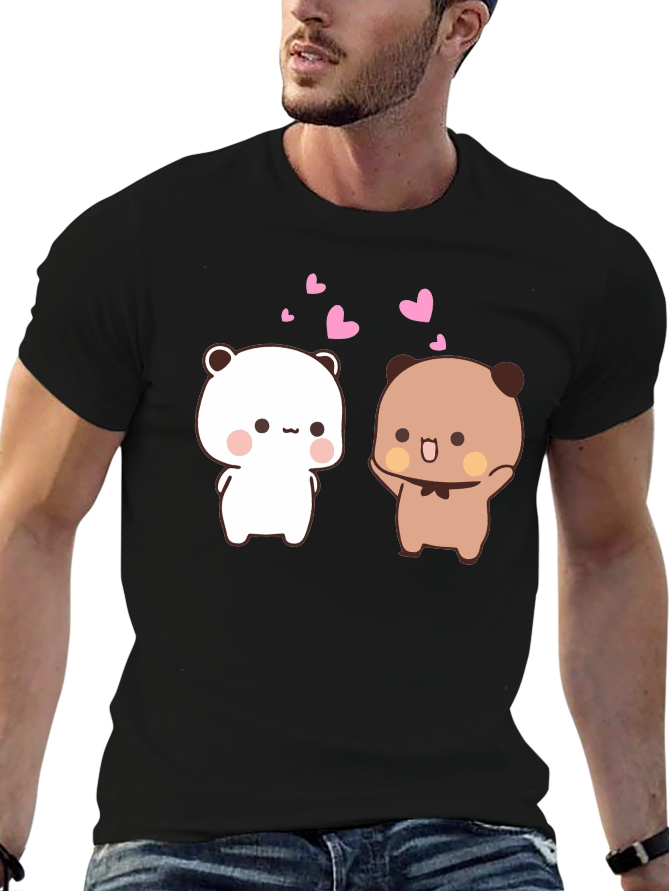 Black Cute Cartoon Bears Black T-Shirt view 6