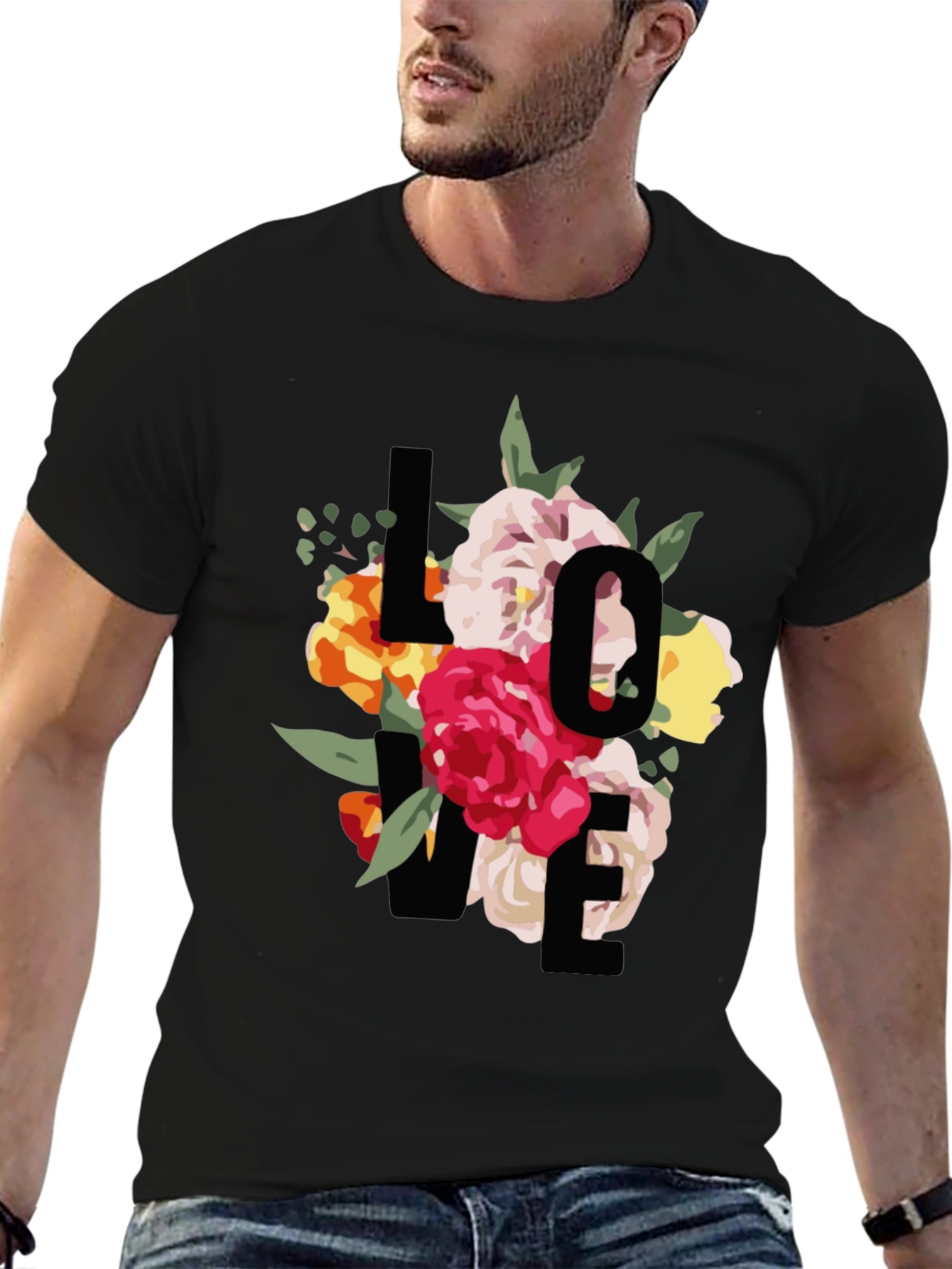 Black Floral Love Graphic Black T-Shirt view 6