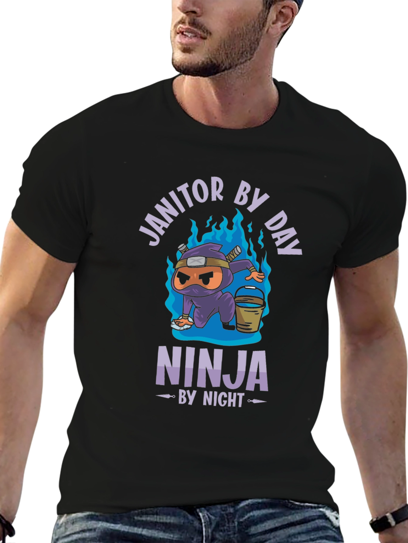Black Janitor by Day Ninja by Night Black Graphic Tee view 6