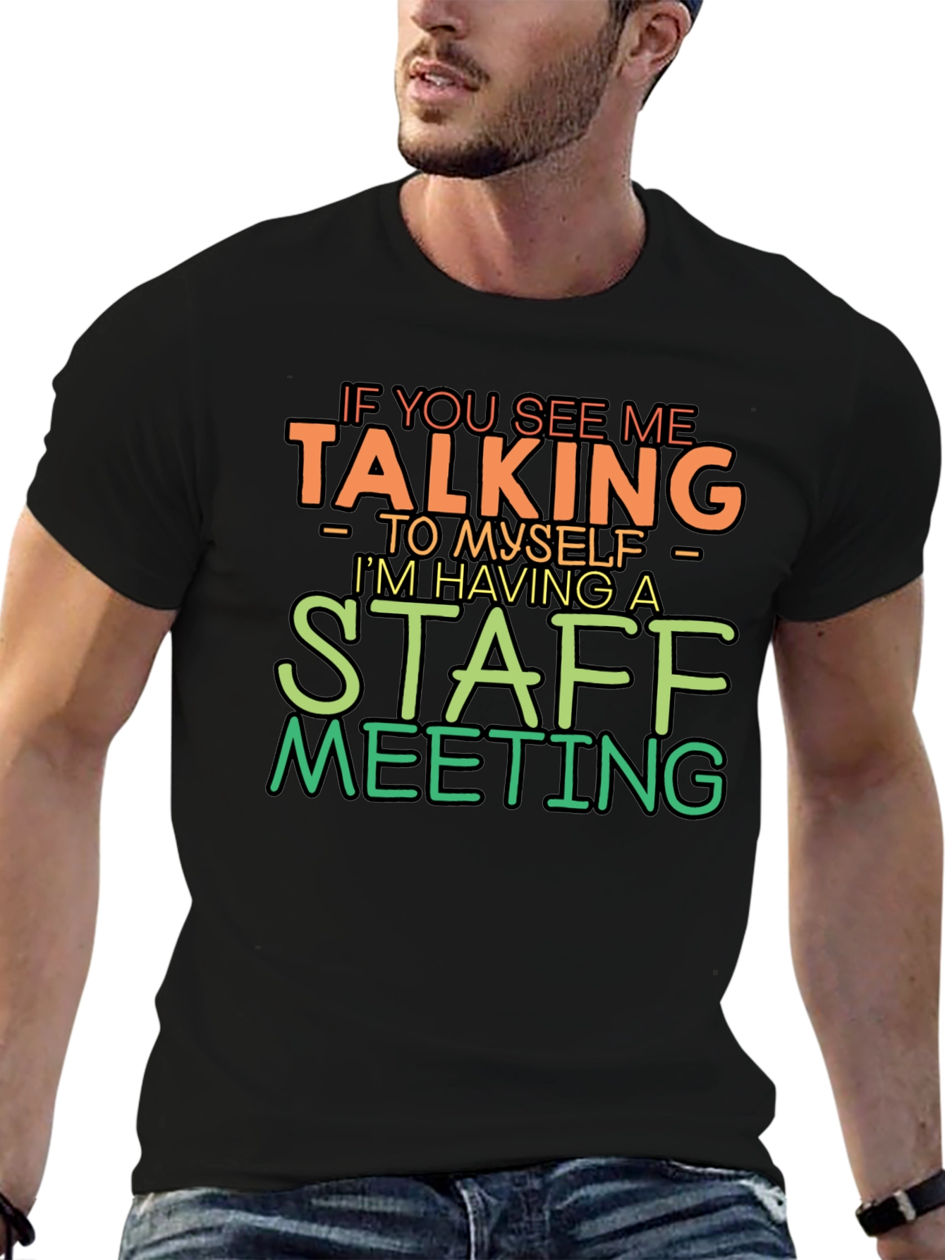 Black Funny Staff Meeting Graphic Tee view 6