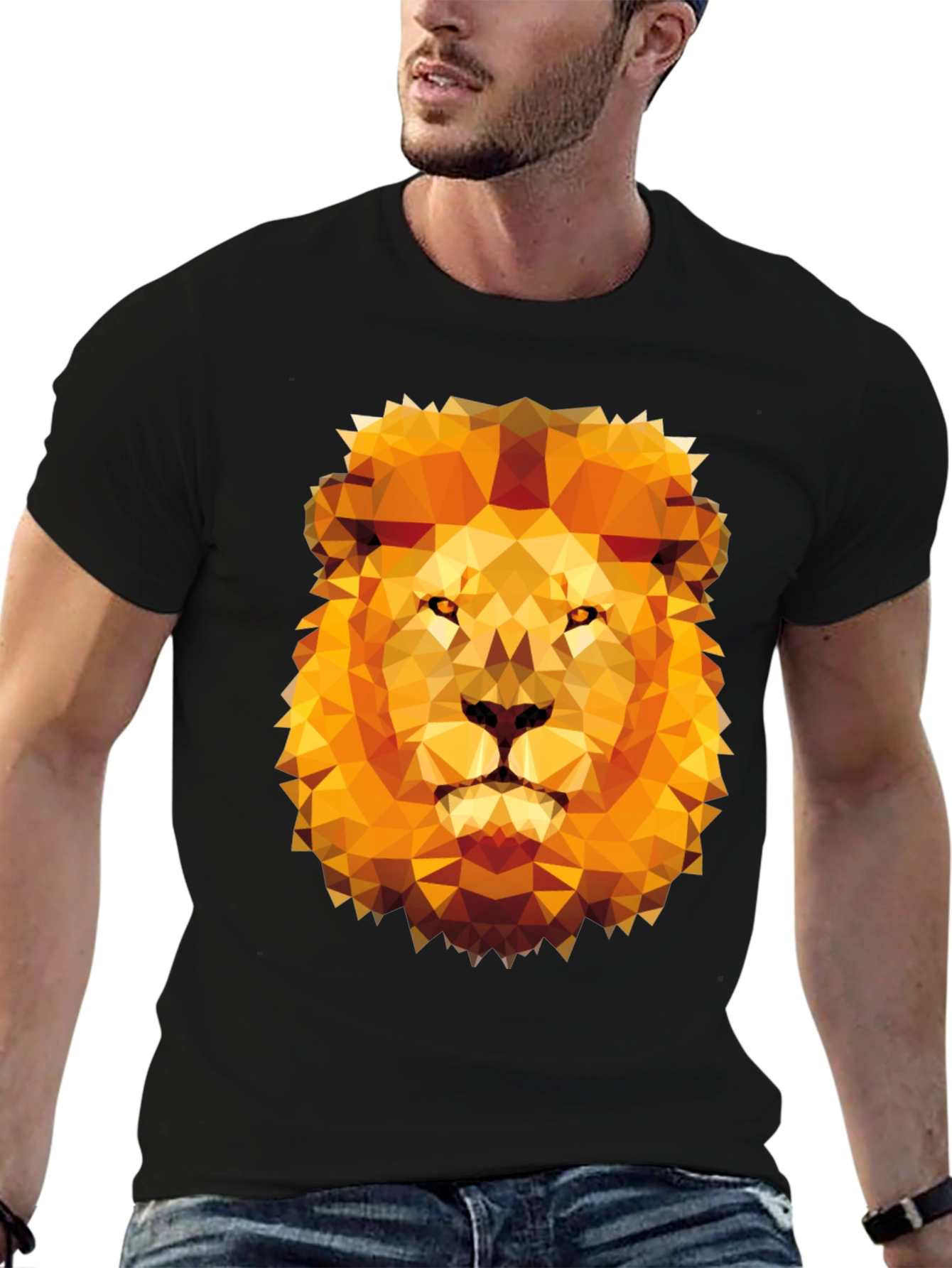 Black Geometric Lion Graphic Tee - Modern Style view 6