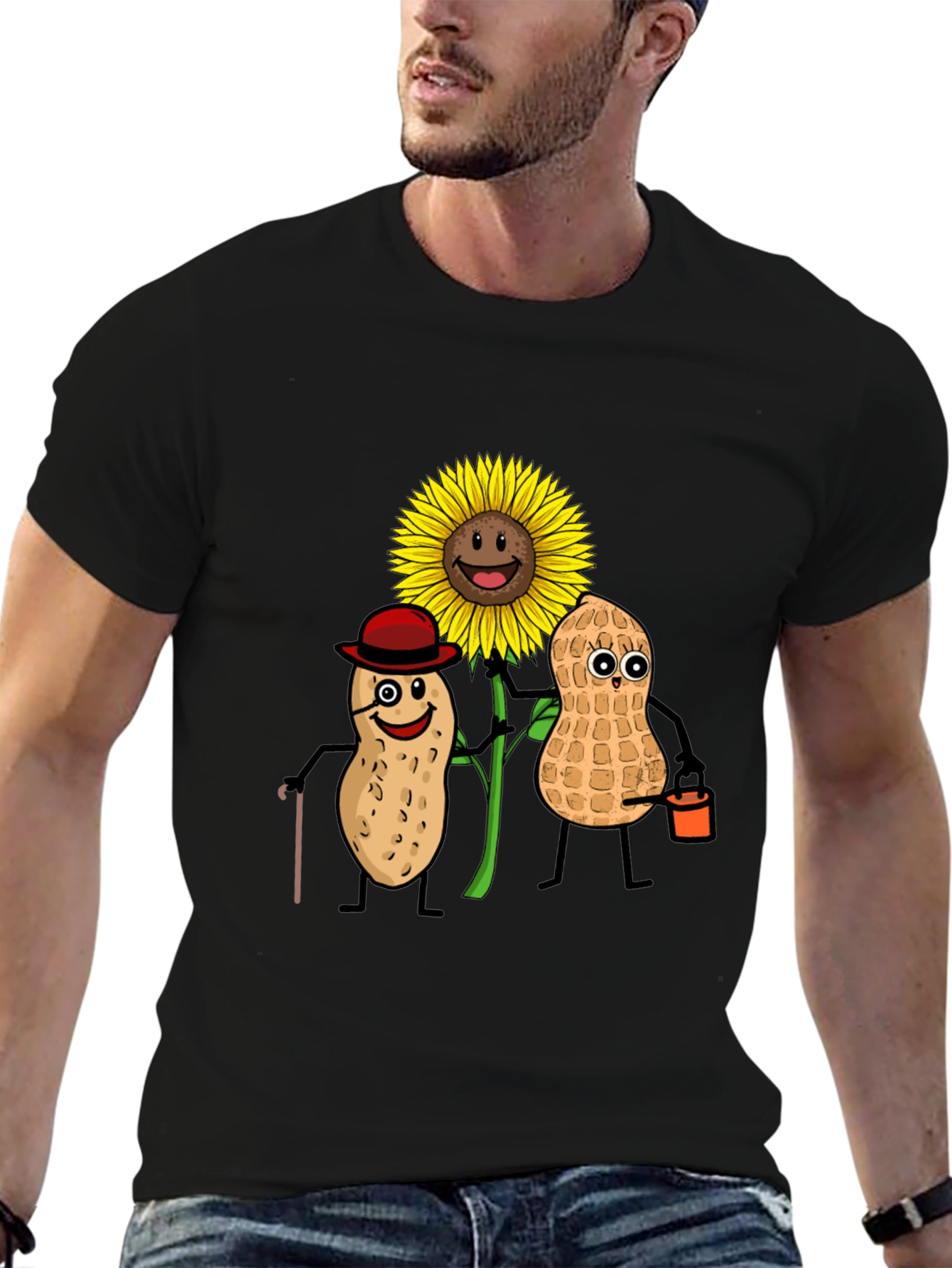 Black Funny Peanut Sunflower Graphic T-Shirt view 6