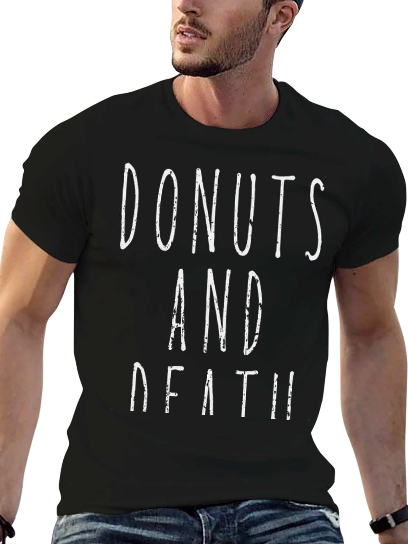 Black Donuts And Death Graphic Tee - Casual Cotton T-Shirt view 6