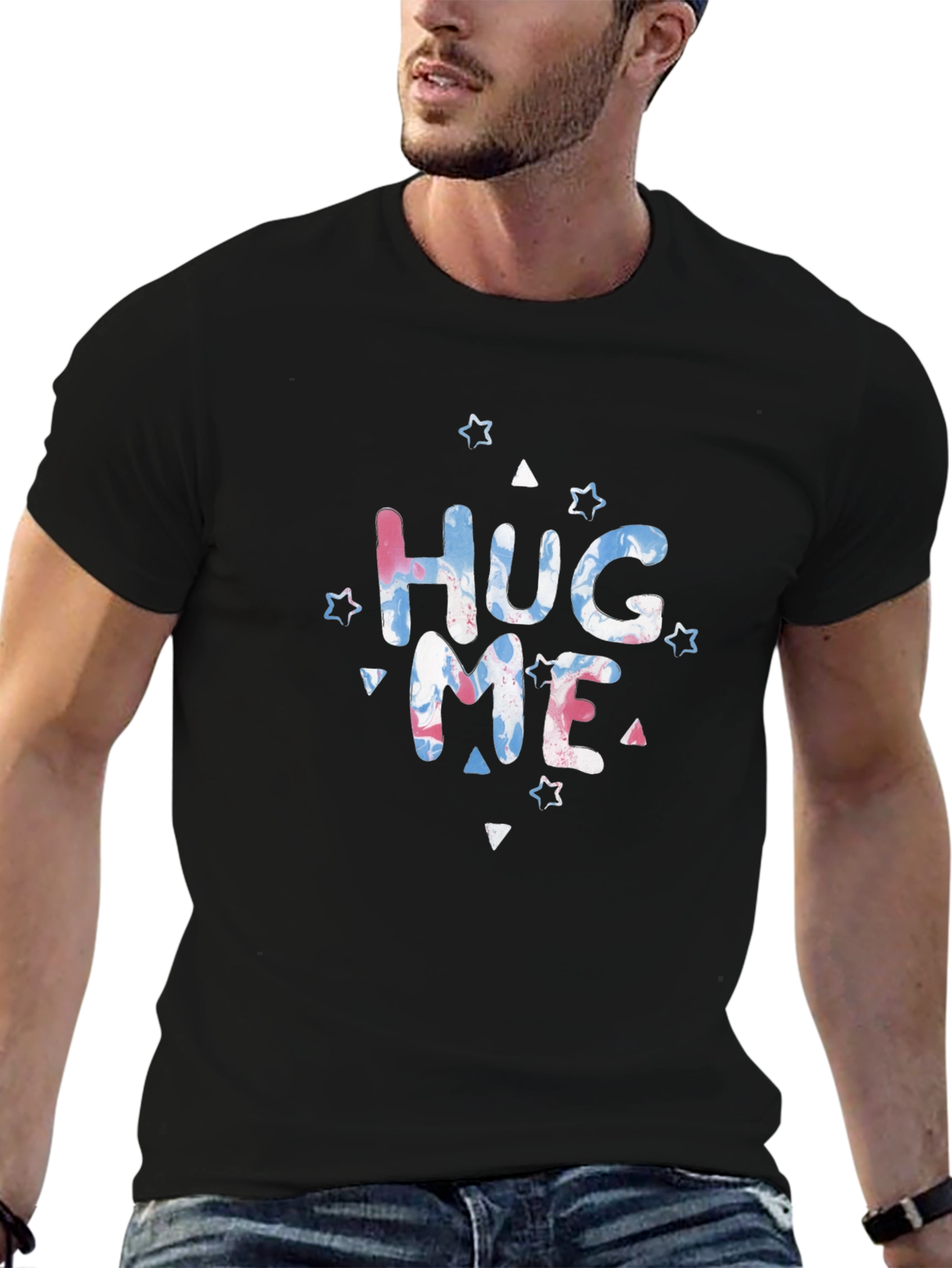 Black Hug Me Graphic T-Shirt - Unisex Casual Tee view 6