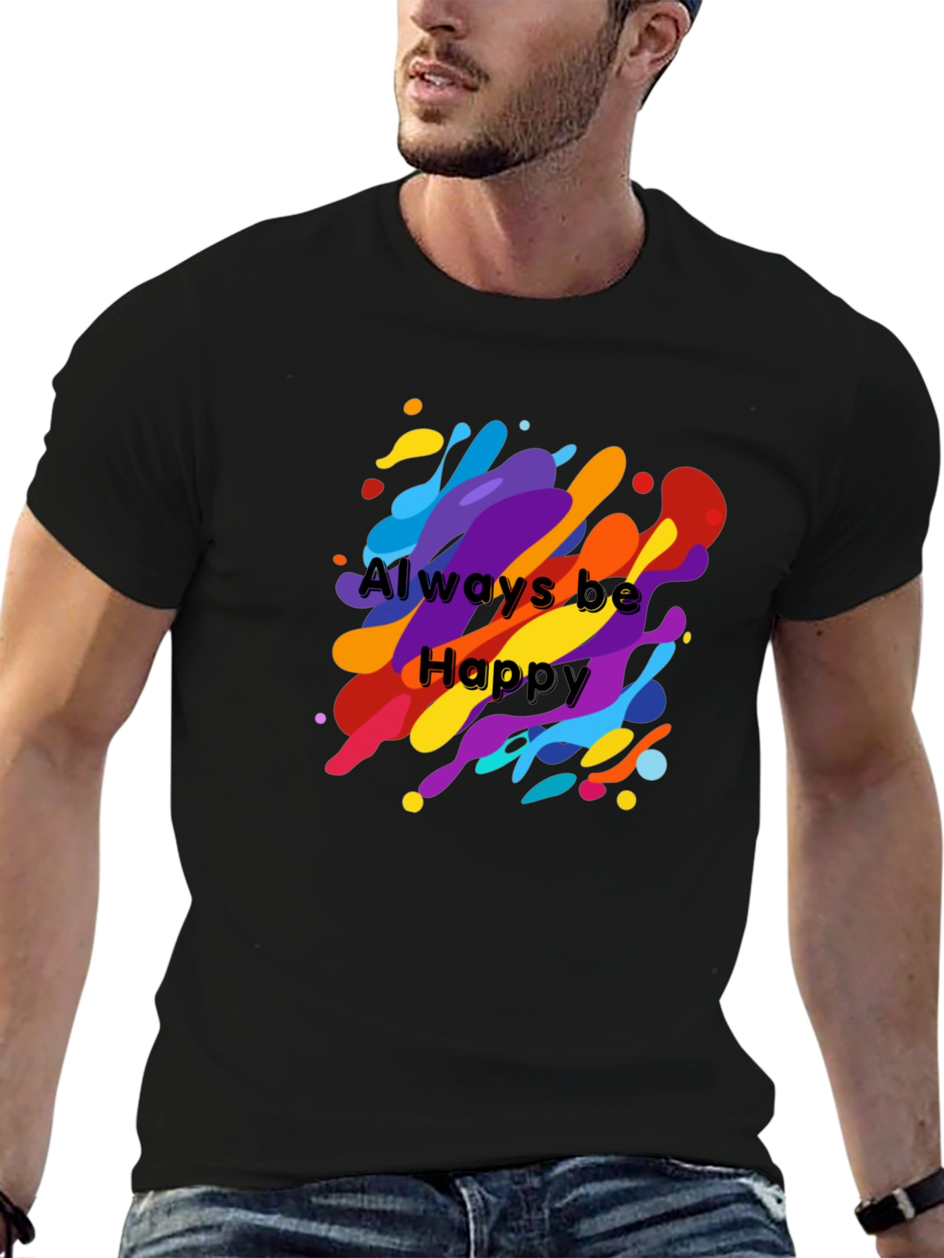 Black Always Be Happy Graphic Tee - Vibrant Color Splash view 6