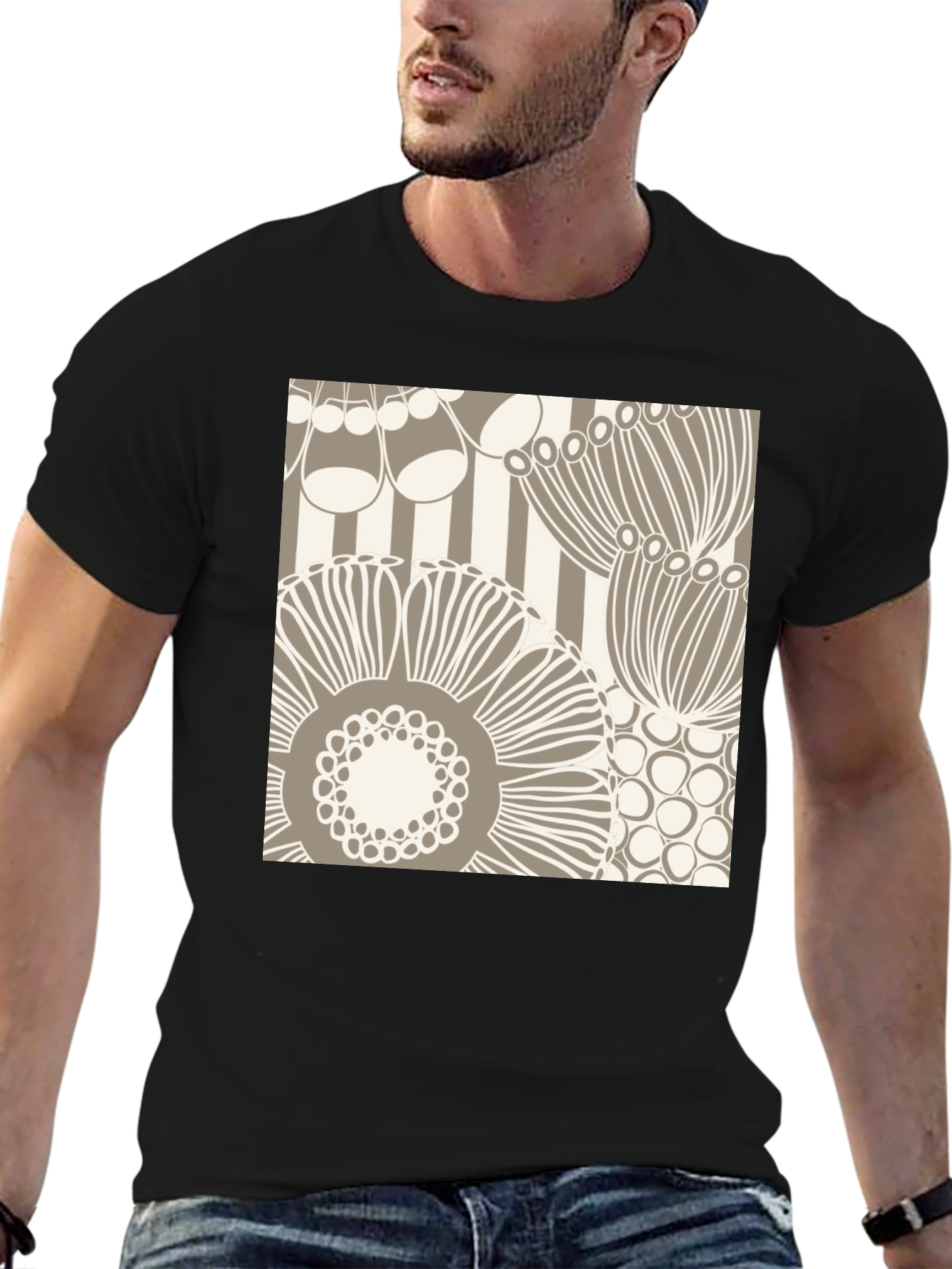 Black Abstract Floral Graphic Print Black T-Shirt view 6
