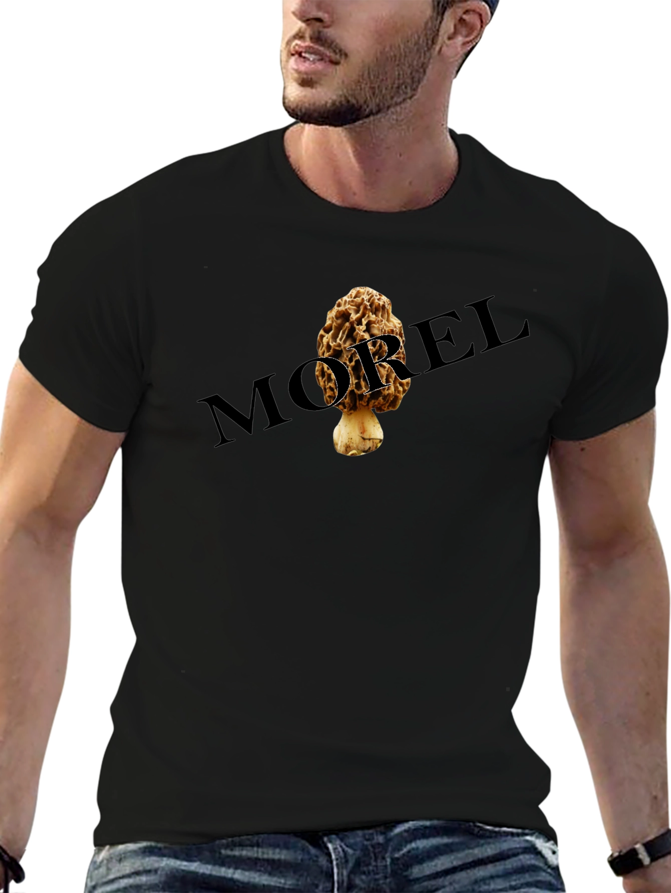 Black Morel Mushroom Graphic Tee - Black Unisex T-Shirt view 6