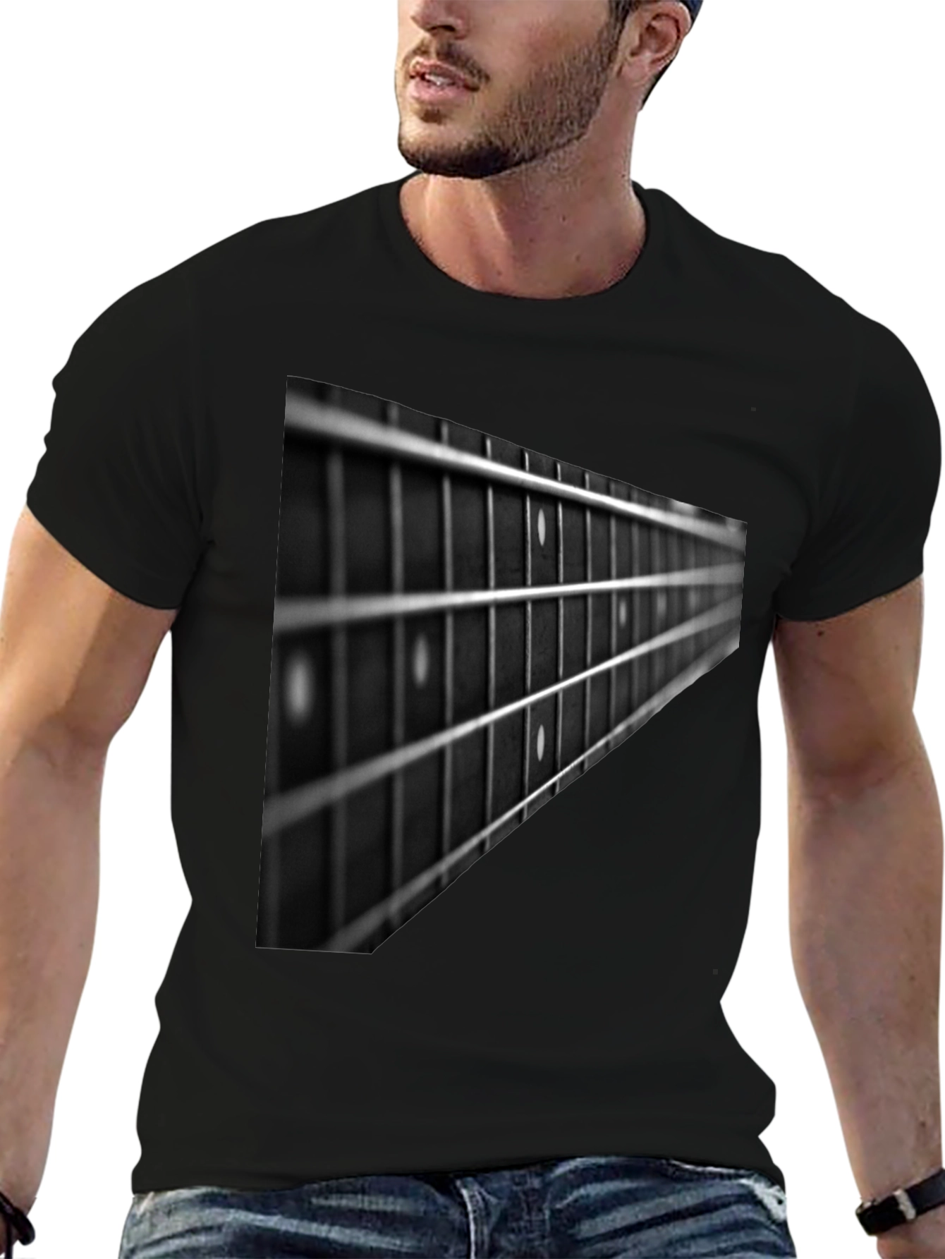 Black Guitar Fretboard Graphic Tee - Black view 6