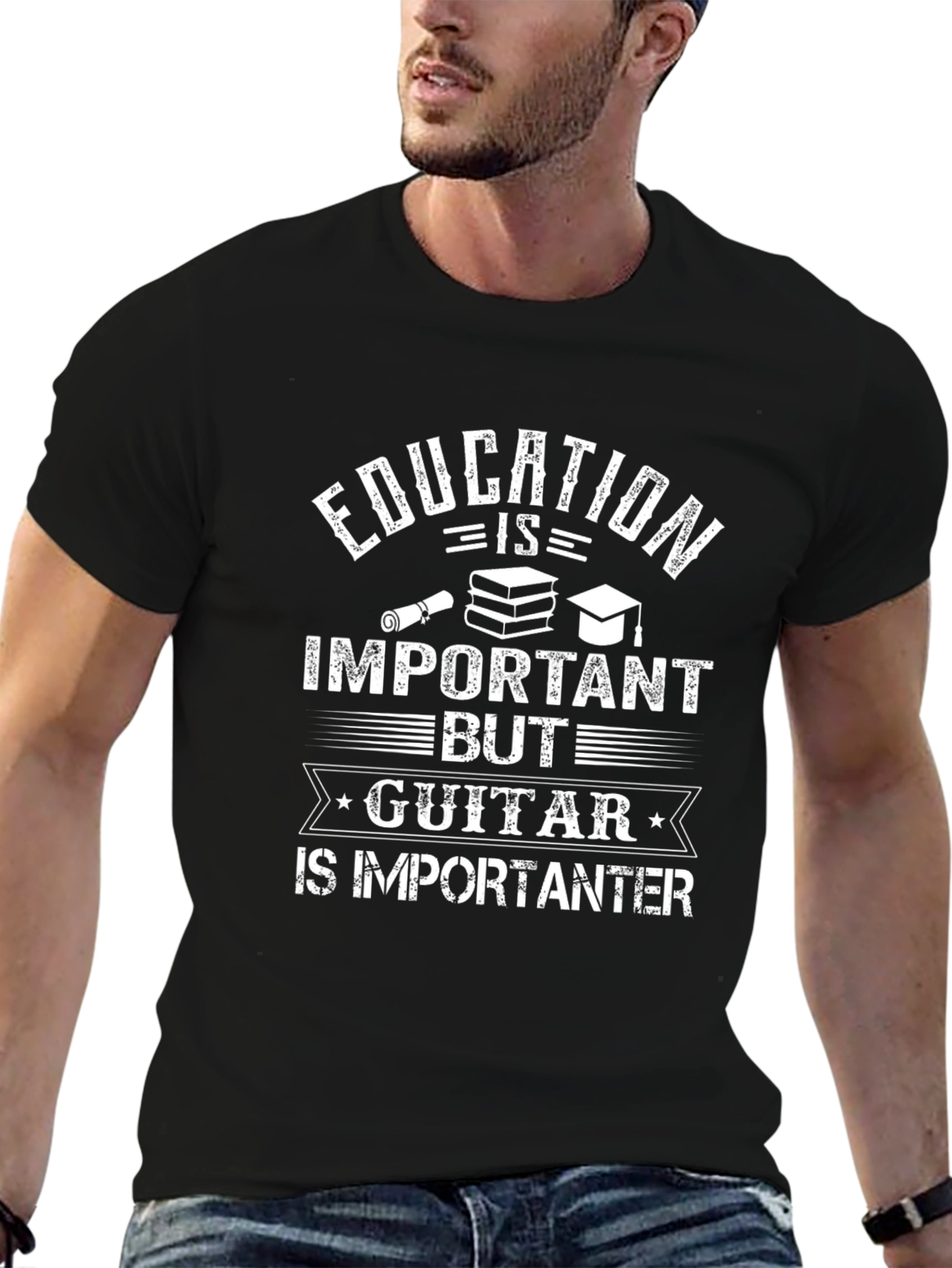 Black Education vs Guitar Tee - Funny Musician T-Shirt view 6