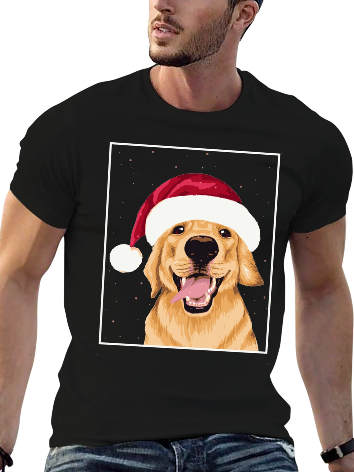 Black Dog in Santa Hat Graphic Tee - Holiday Cheer! view 6