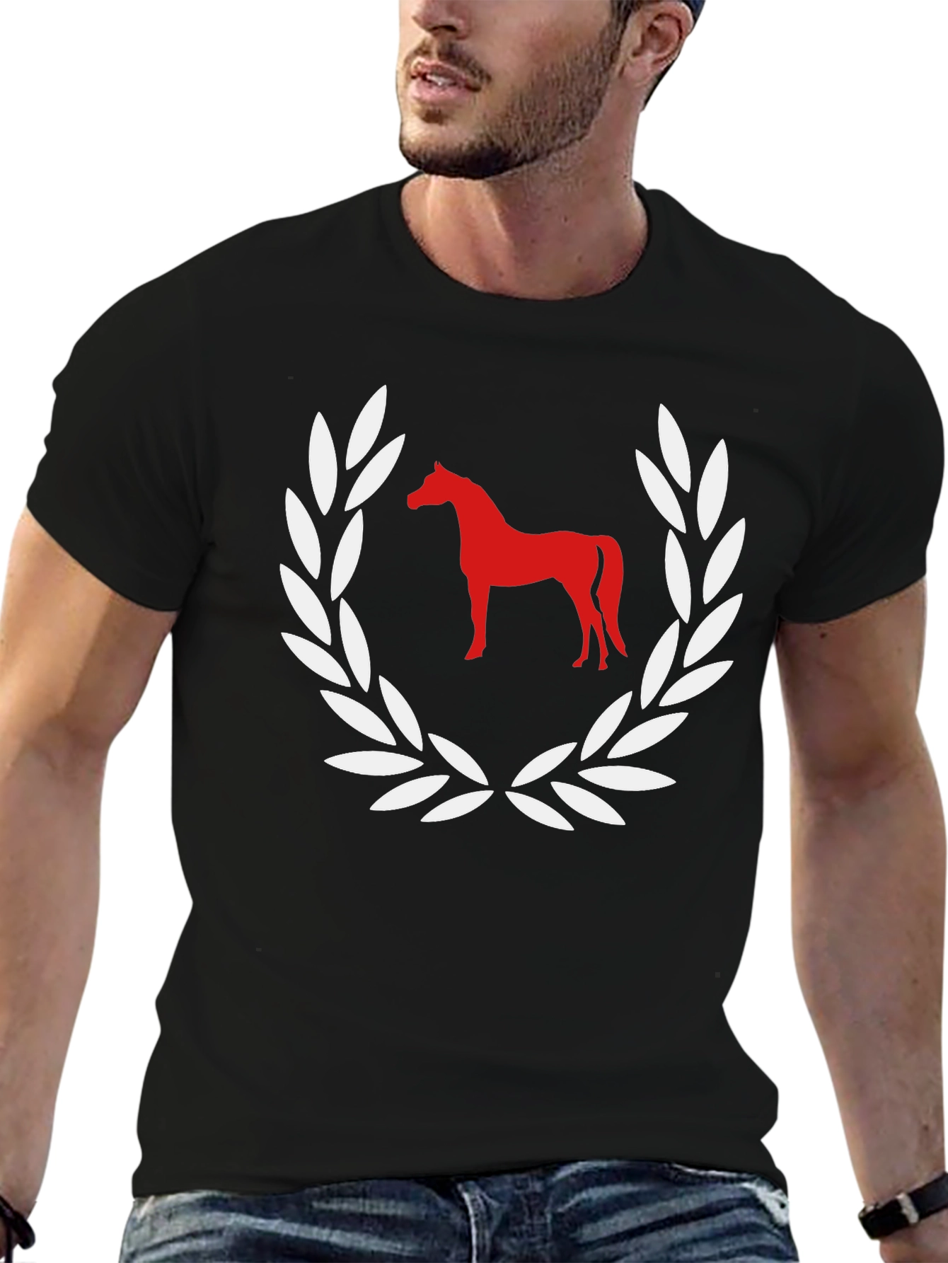 Black Horse Laurel Wreath Graphic Tee - Stylish Casual Shirt view 6