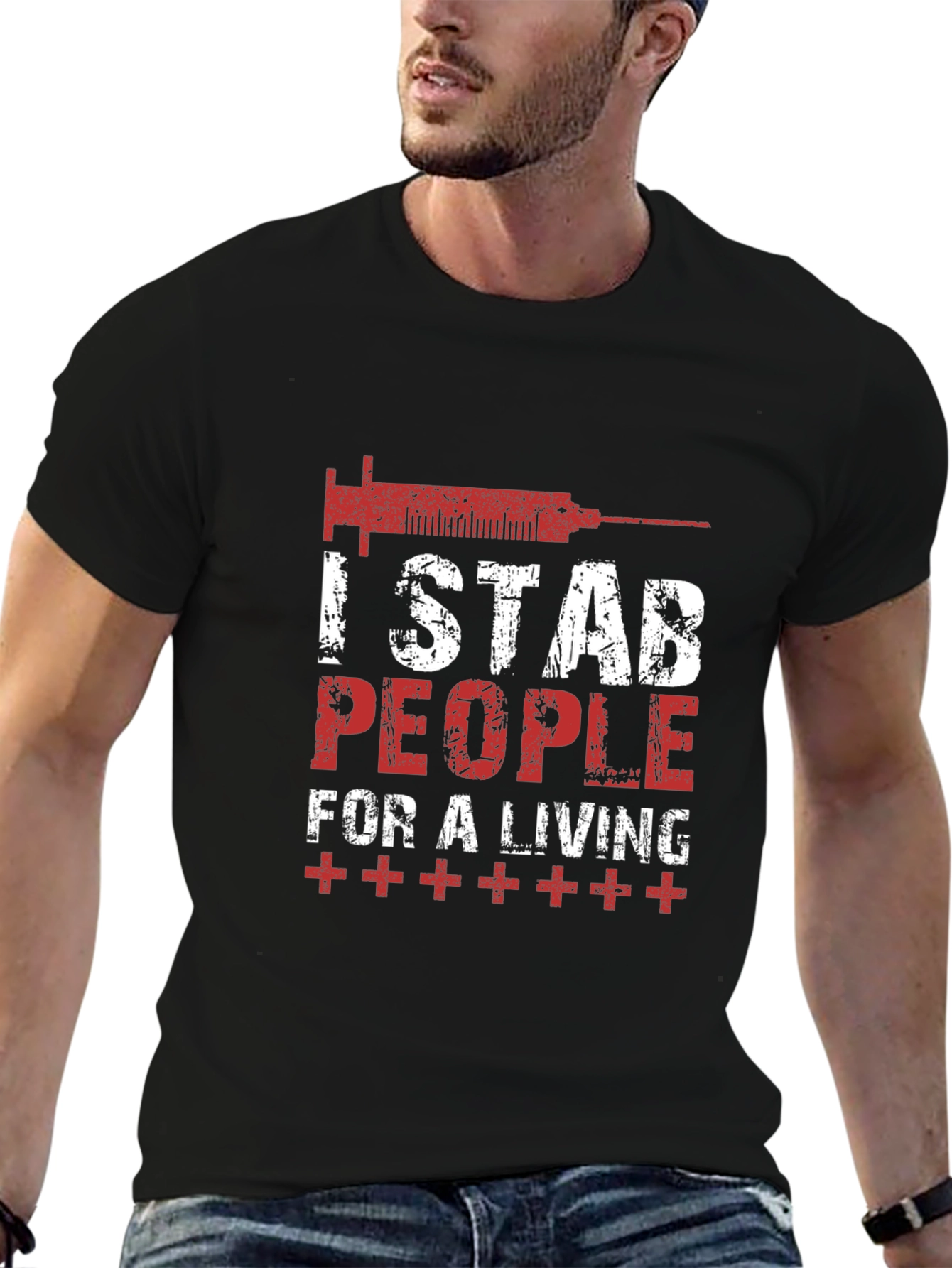Black I Stab People For A Living T-Shirt - Novelty Graphic Tee view 6