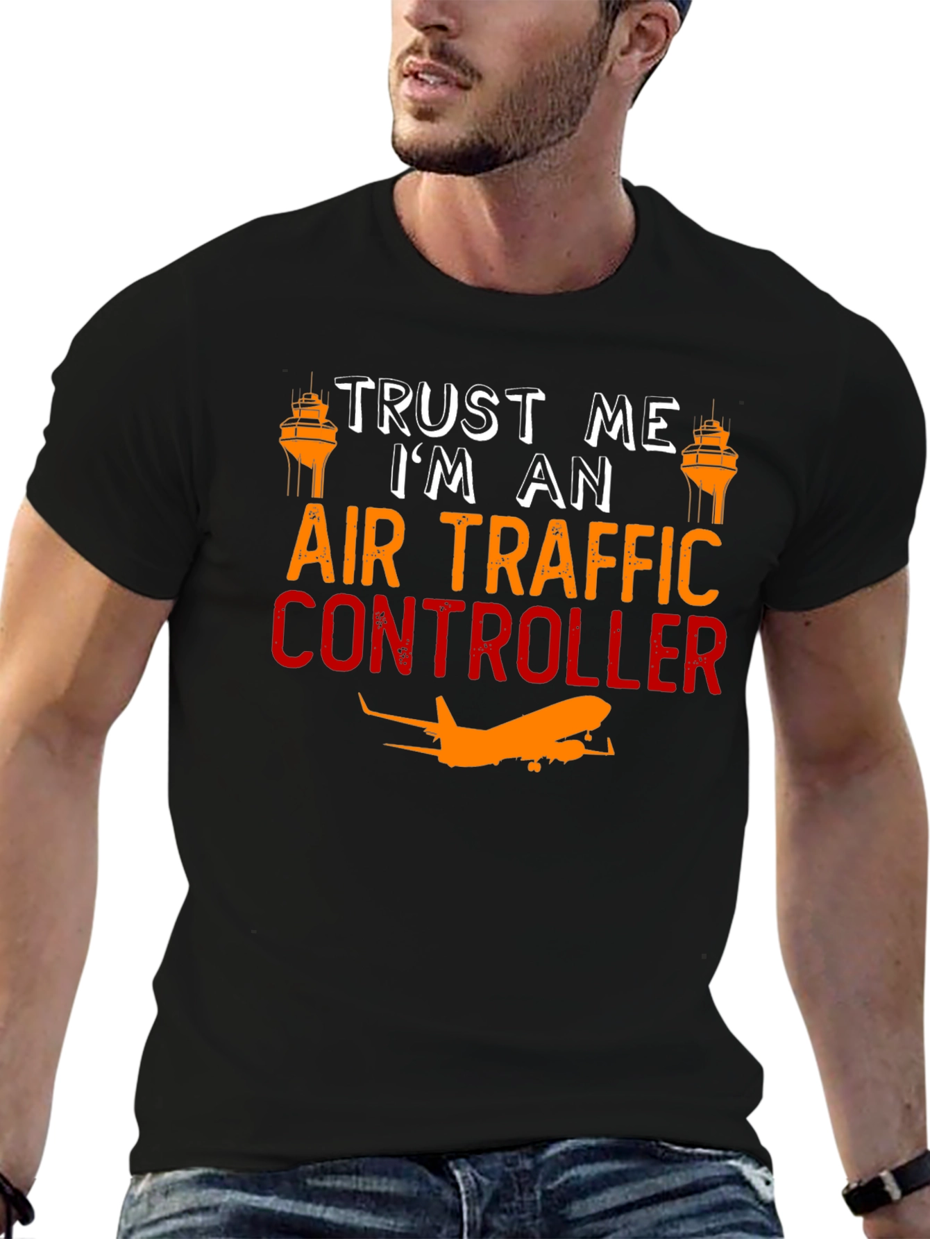 Black Air Traffic Controller T-Shirt - Funny Aviation Gift view 6