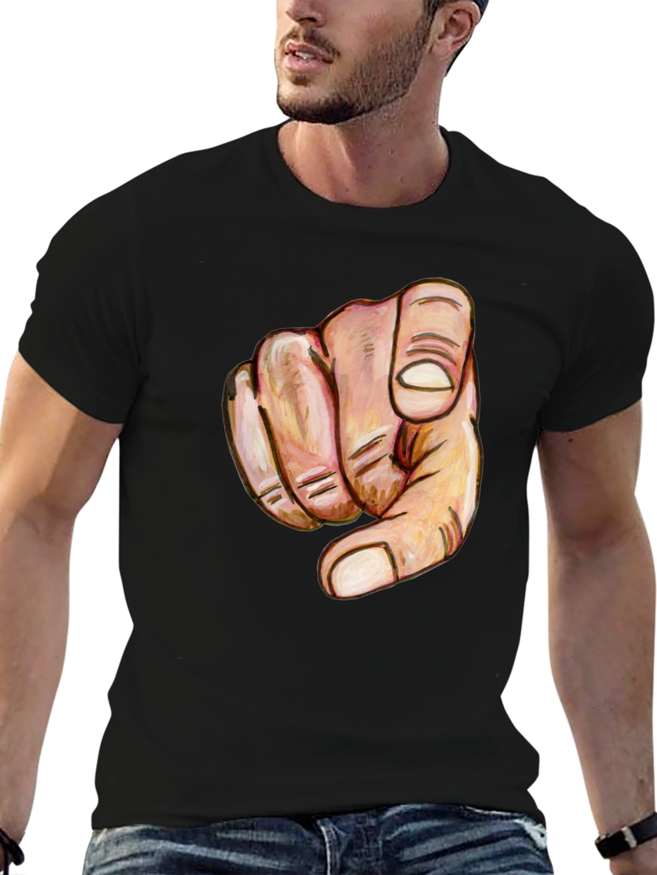 Black Pointing Finger Graphic Tee - Bold Statement Shirt view 6