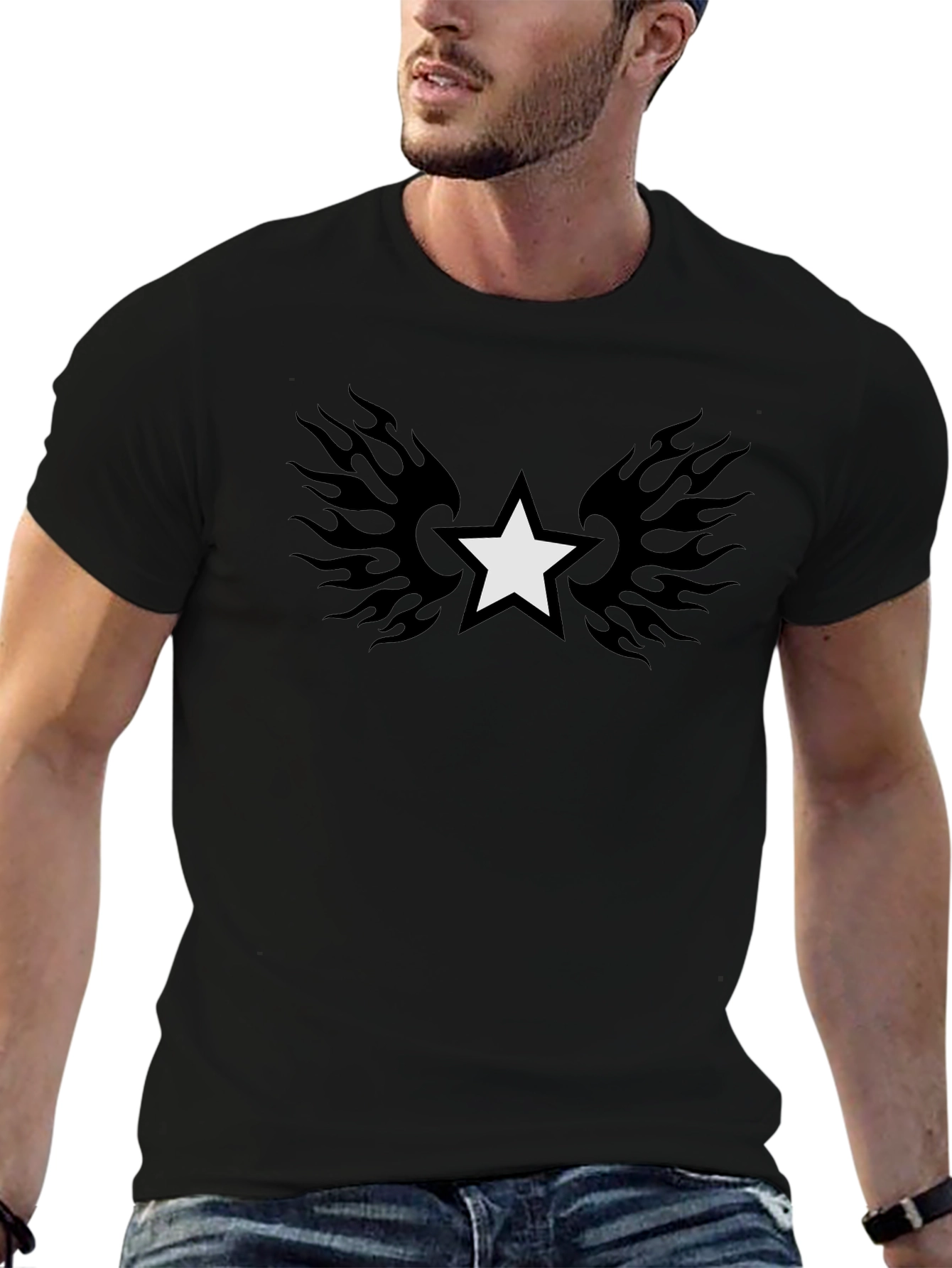 Black Star Flame Graphic T-Shirt - Classic Style view 6