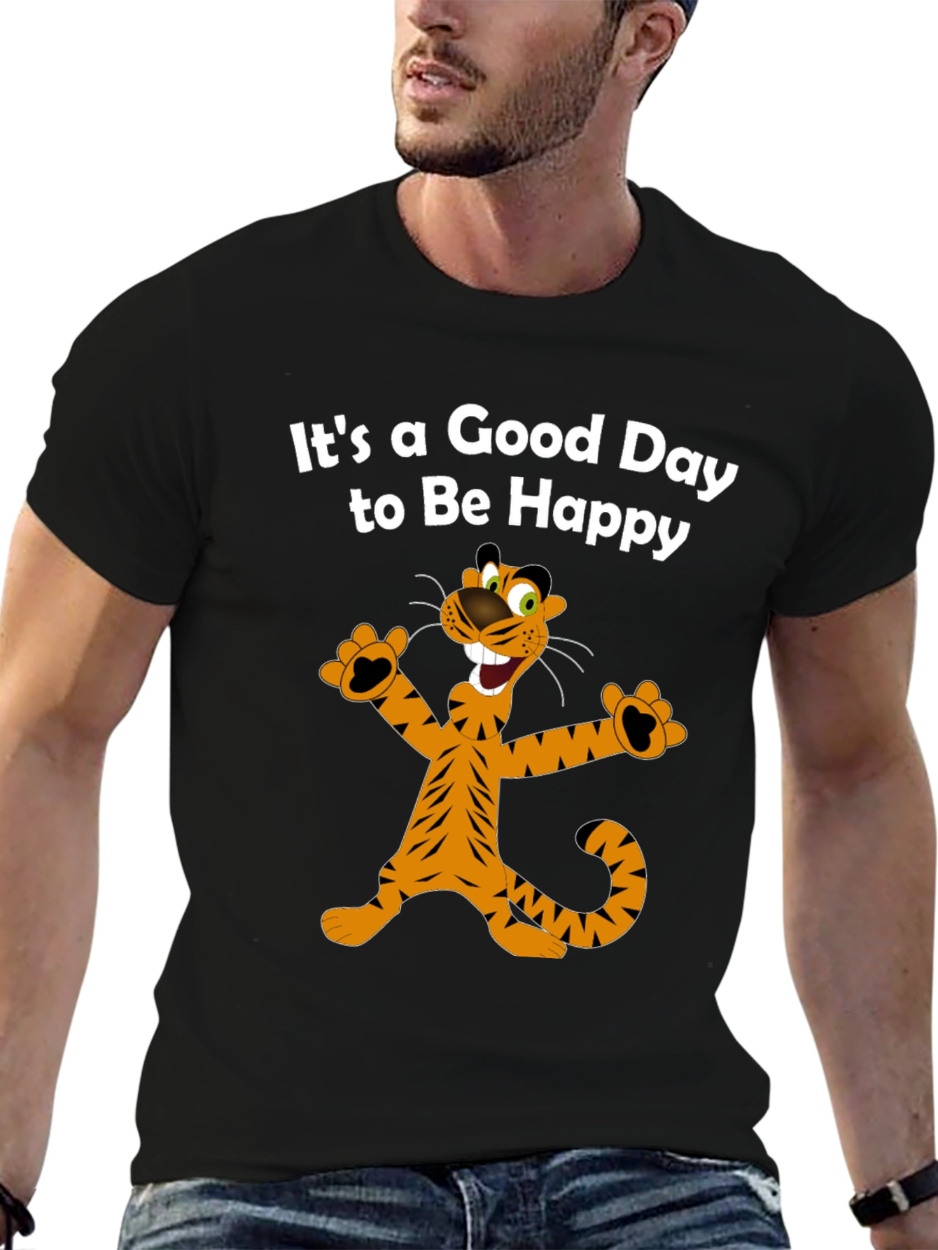 Black Happy Tiger Graphic Tee - It's a Good Day view 6