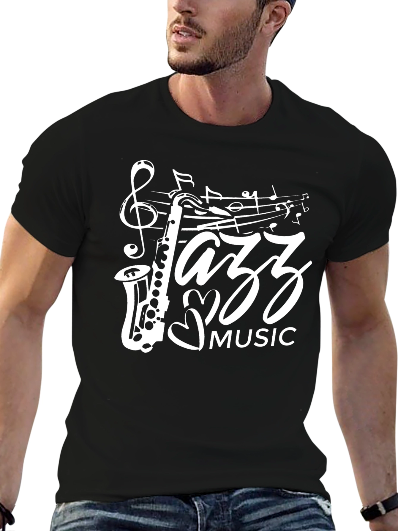 Black Jazz Music Saxophone Graphic T-Shirt view 6