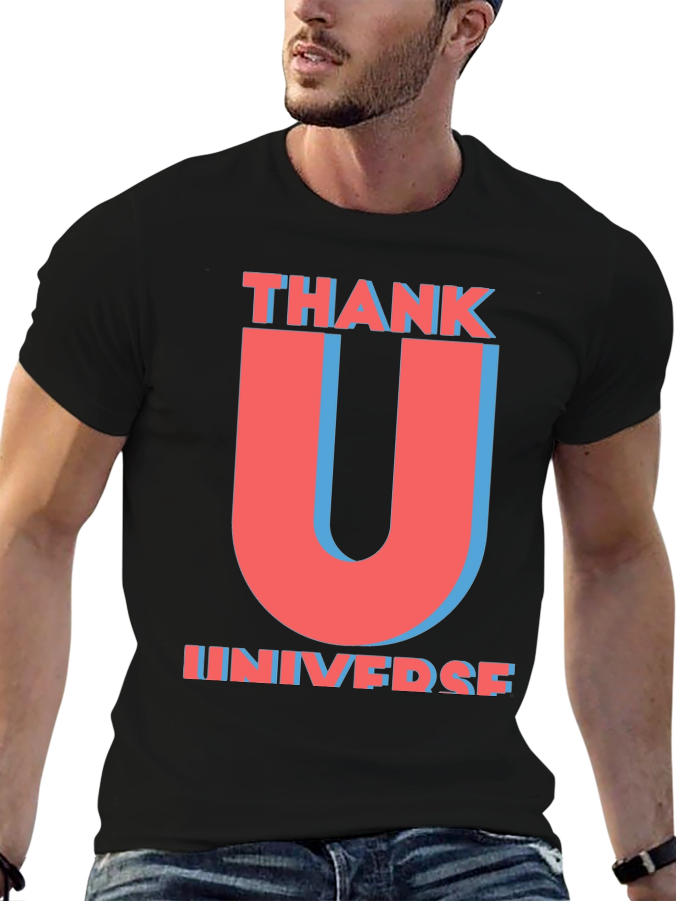 Black Thank U Universe Graphic T-Shirt - Trendy Black Tee view 6