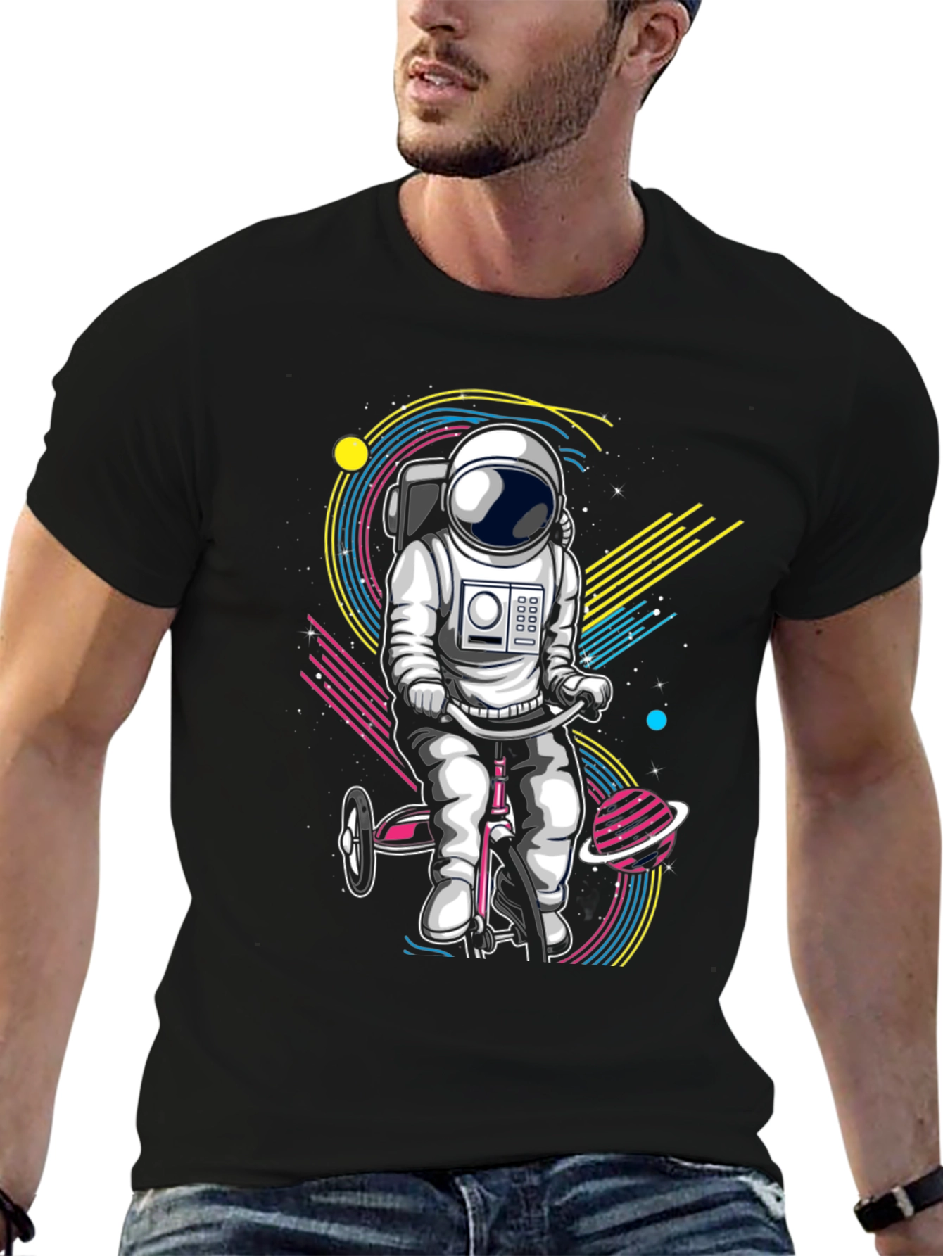 Black Astronaut on Tricycle Graphic T-Shirt view 6