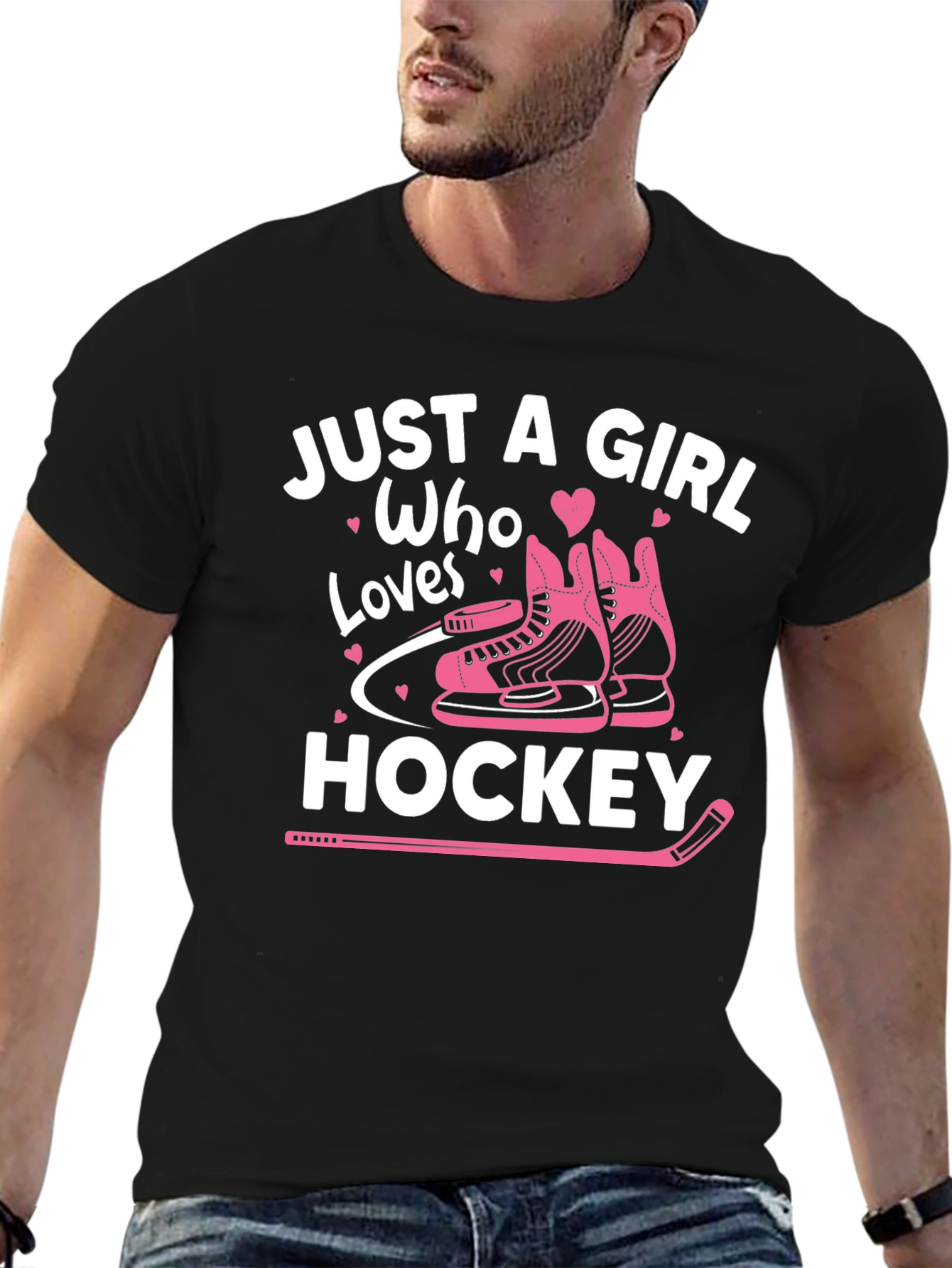 Black Just a Girl Who Loves Hockey T-Shirt view 6