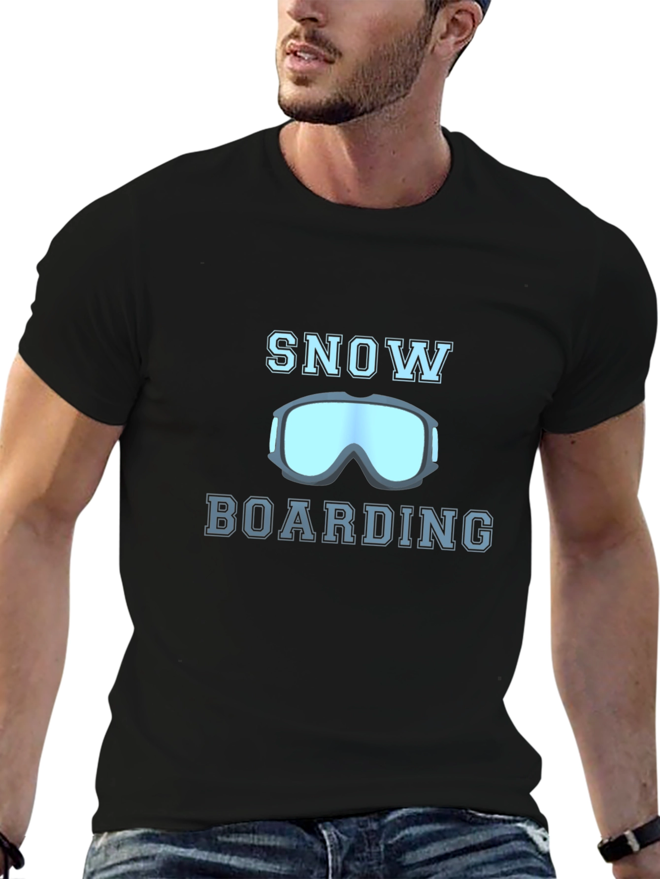 Black Snowboarding Graphic Tee - Black Cotton Blend Shirt view 6
