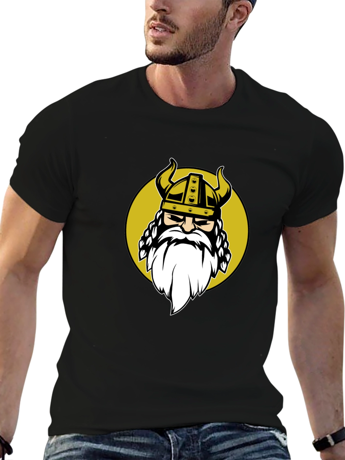 Black Viking Warrior Graphic Tee - Black Cotton Blend Shirt view 6