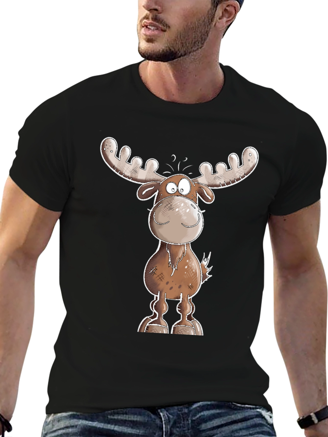 Black Cartoon Moose Graphic Tee - Black T-Shirt view 6